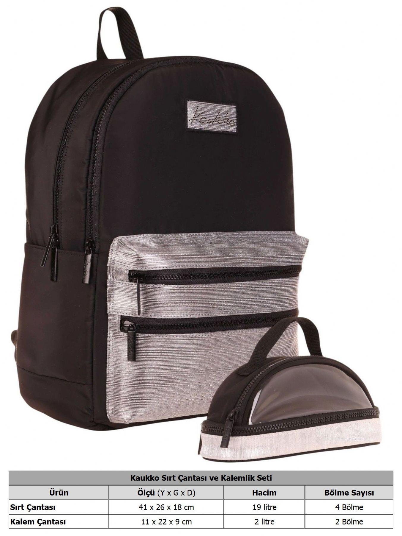 Kaukko Magic Dreams Okul Sırt Çantası ve Şeffaf Kalem Çantası Seti - Kız Çocuk - Siyah