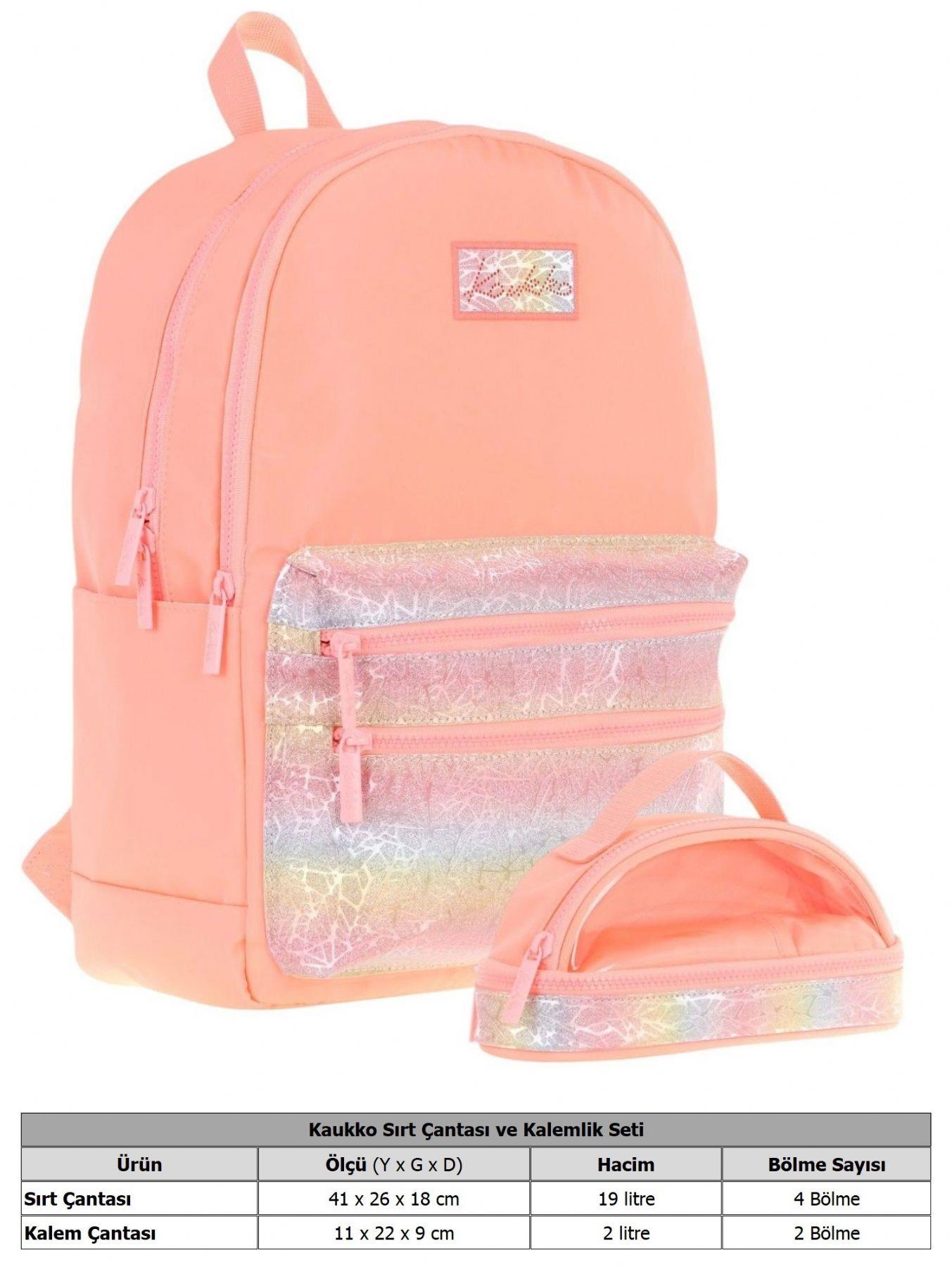 Kaukko Magic Dreams Okul Sırt Çantası ve Şeffaf Kalem Çantası Seti - Kız Çocuk - Somon