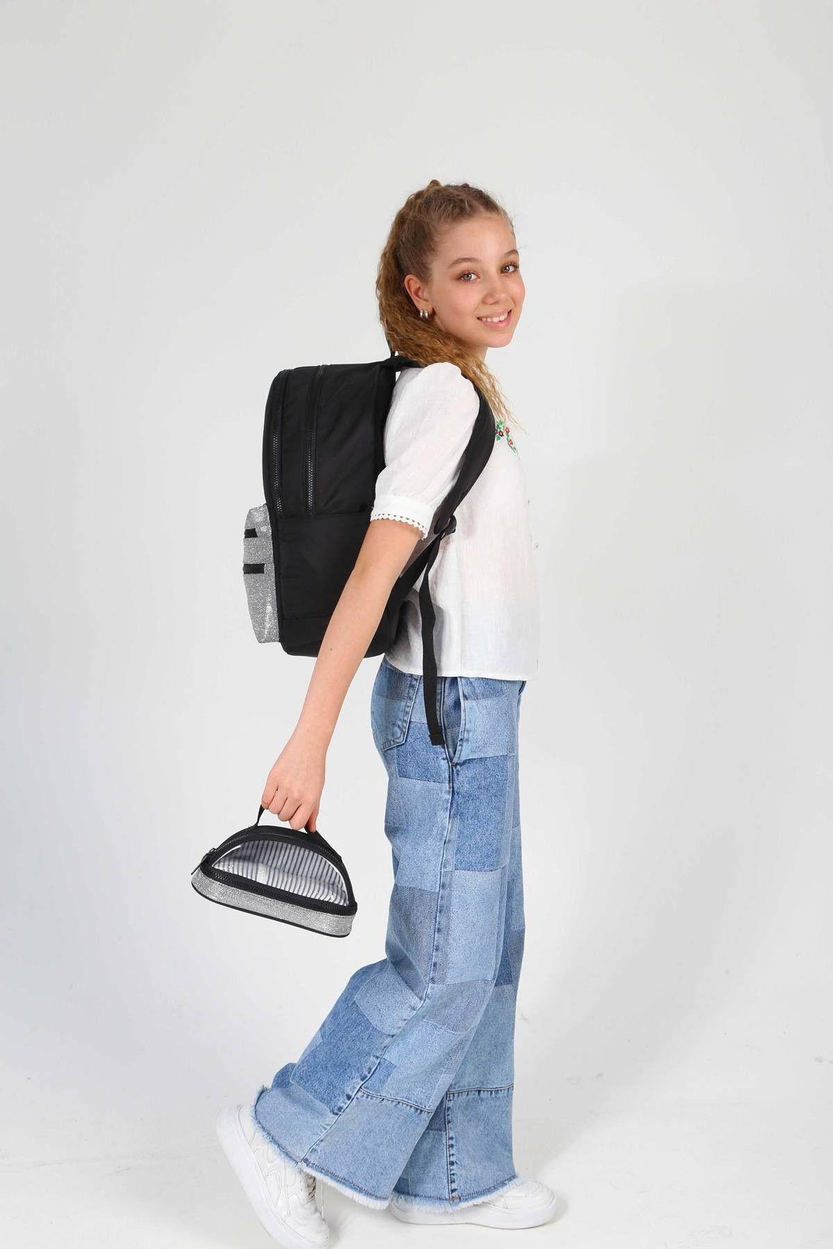 Kaukko Magic Dreams Okul Sırt Çantası ve Şeffaf Kalem Çantası Seti - Kız Çocuk - Siyah