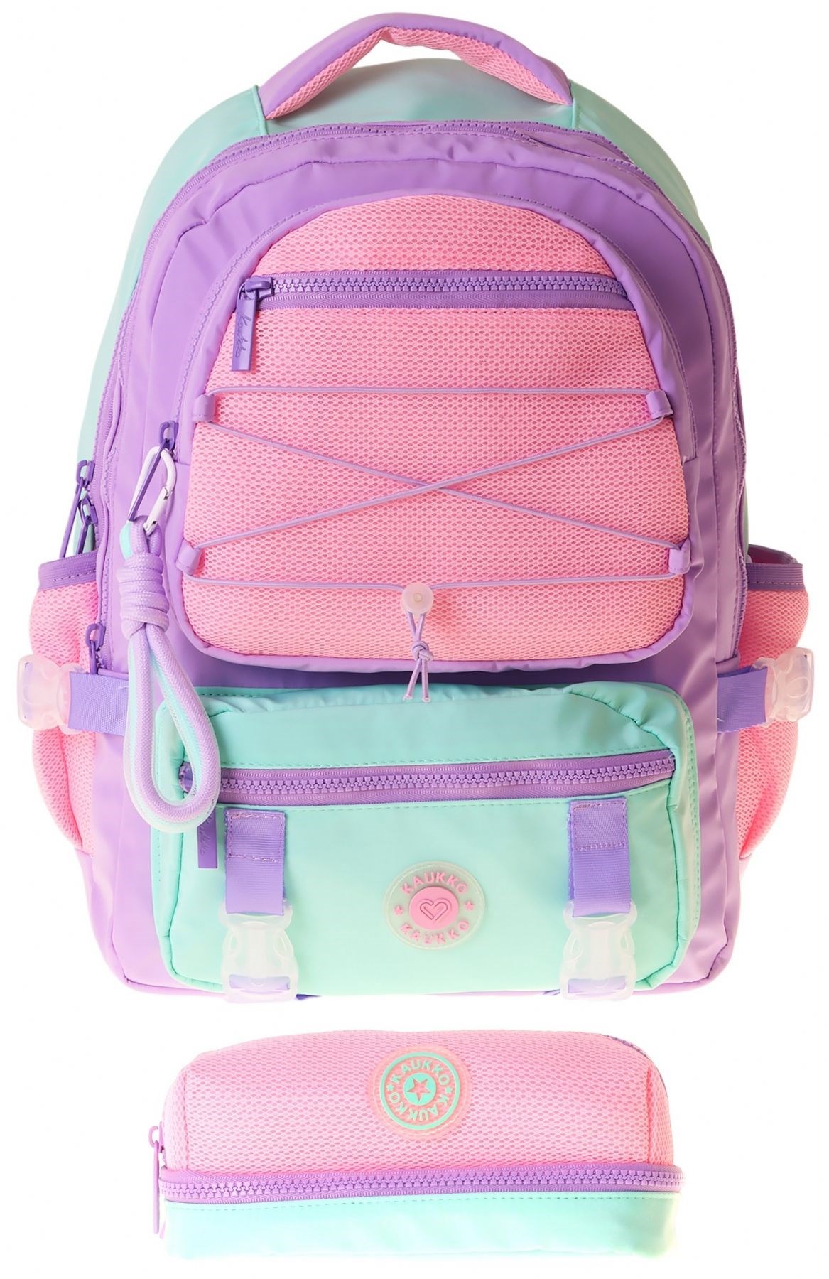 Kaukko Mesh Lilac Kız Çocuk Lila - Pembe Okul Sırt Çantası ve Kalem Çantası Seti - SETKK-K1849C