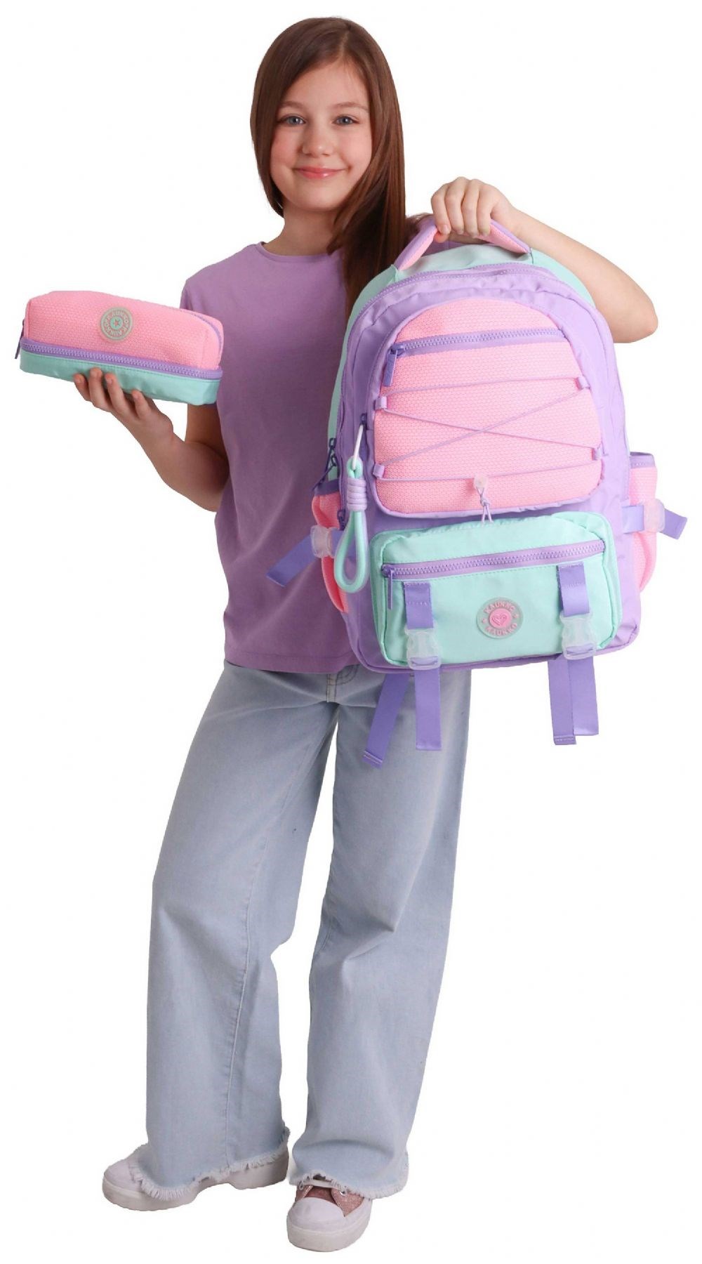 Kaukko Mesh Lilac Kız Çocuk Lila - Pembe Okul Sırt Çantası ve Kalem Çantası Seti - SETKK-K1849C