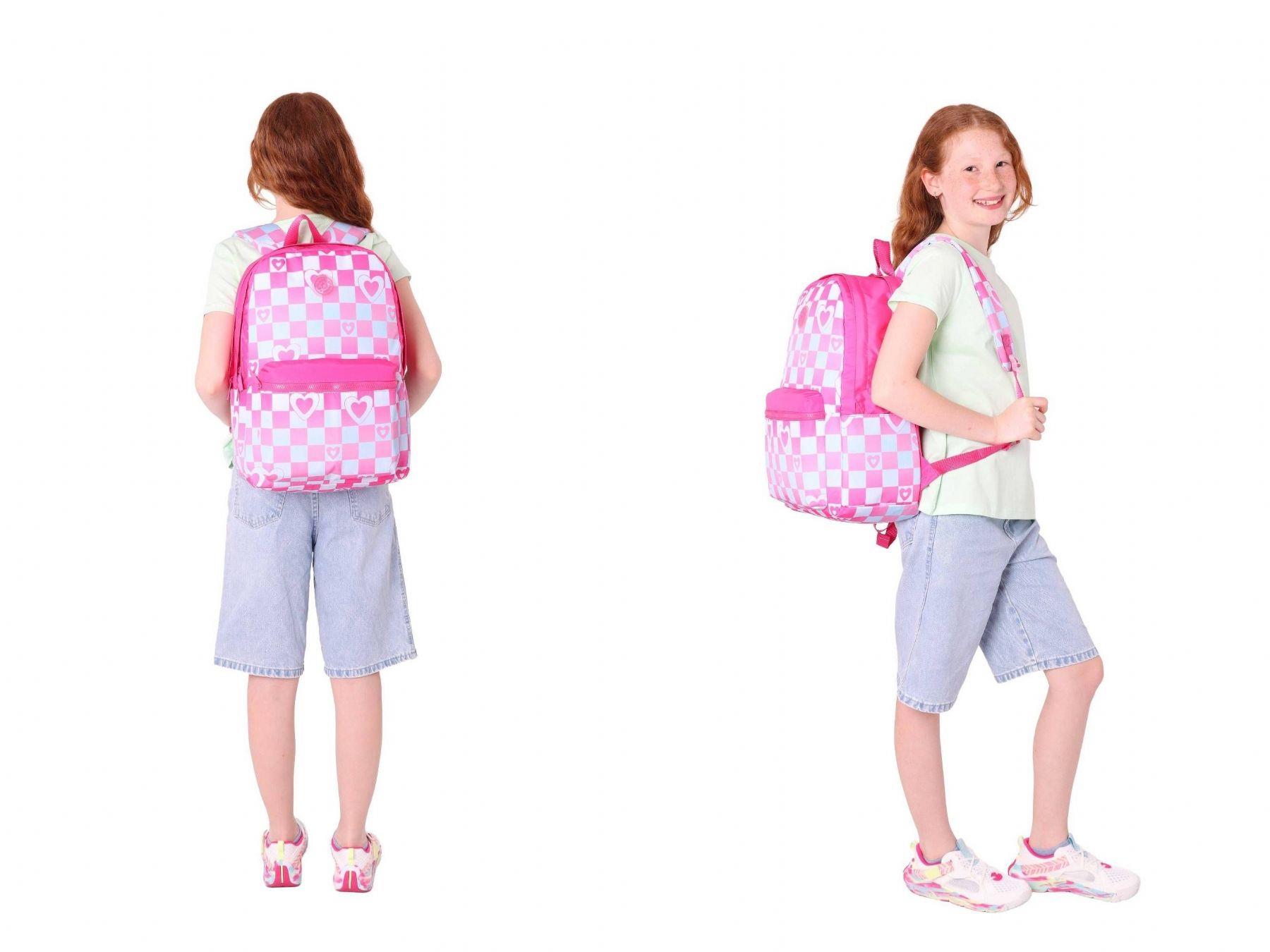 Kaukko Nature Dama ve Kalp Desenli Pembe Kız Çocuk Okul Çantası ve Kalemlik Okul Seti