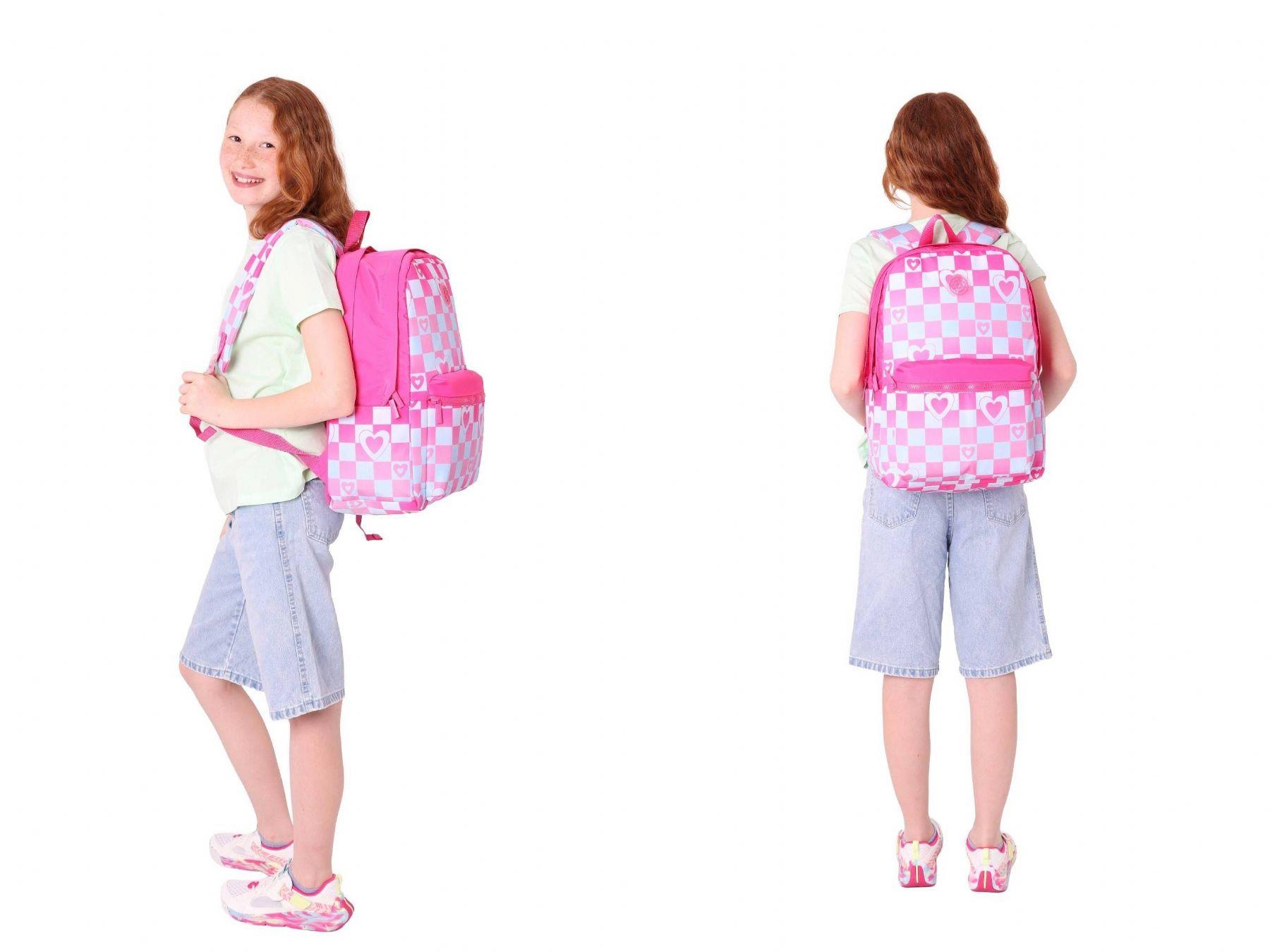 Kaukko Nature Pembe Dama ve Kalp Desenli Okul Çantası ve Isı Yalıtımlı Beslenme Seti - Kız Çocuk