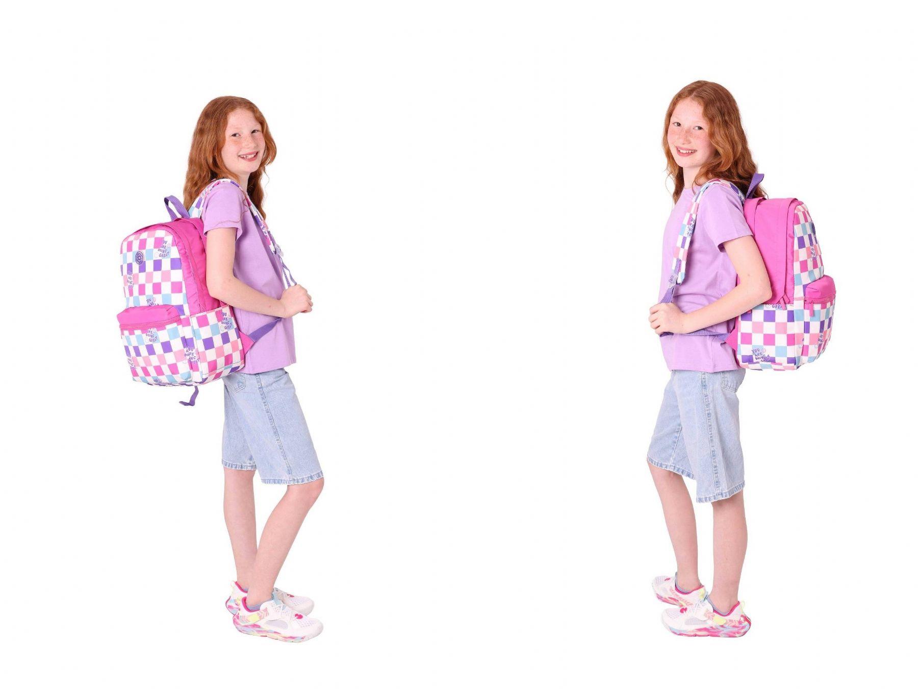 Kaukko Nature Üçlü Kız Çocuk Okul Çanta Seti - Pembe - Dama Desenli