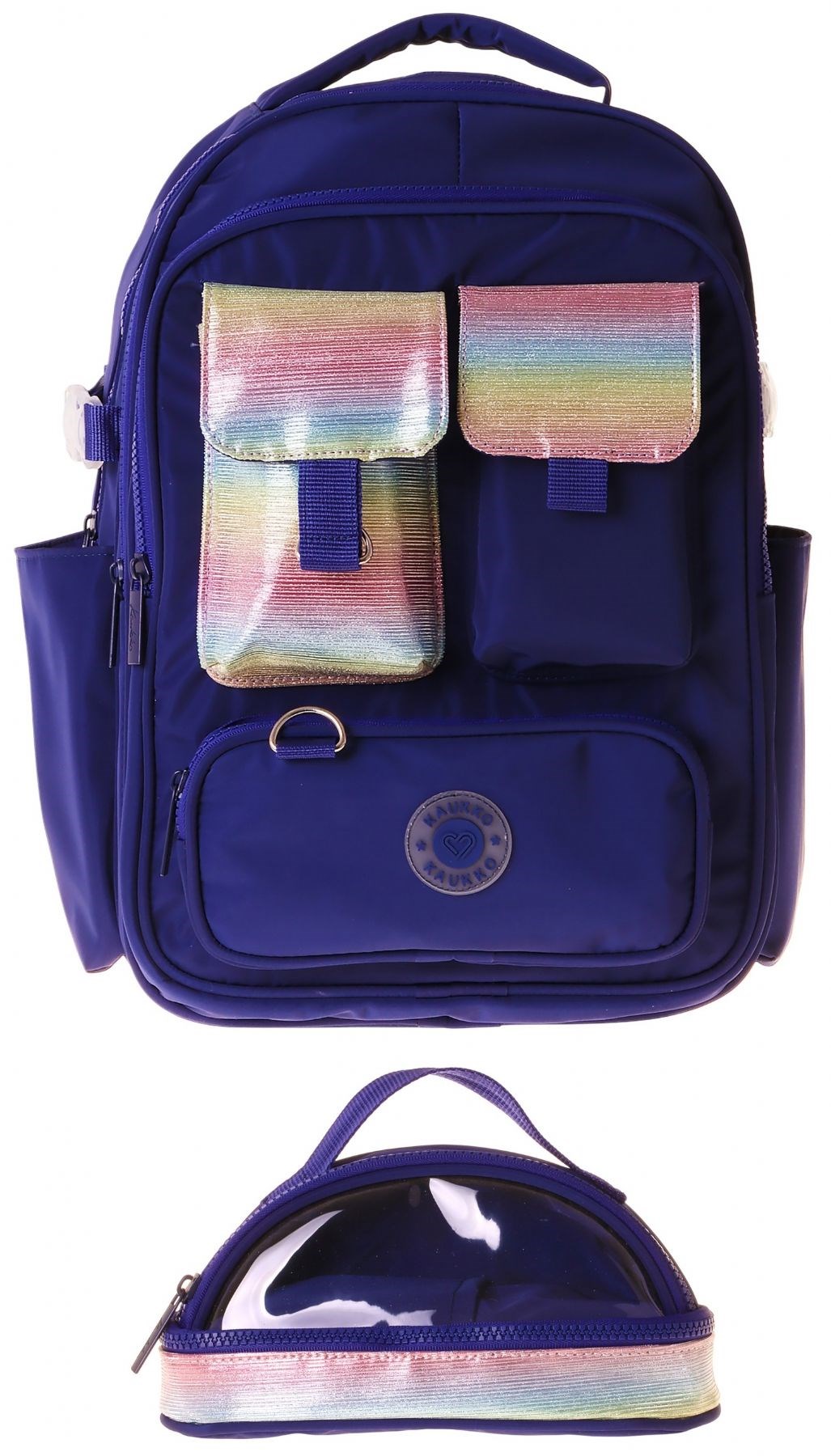 Kaukko Navy Blue Rainbow Kız Çocuk Lacivert - Çok Renkli Okul Sırt Çantası ve Kalem Çantası Seti - SETKK-K1863C