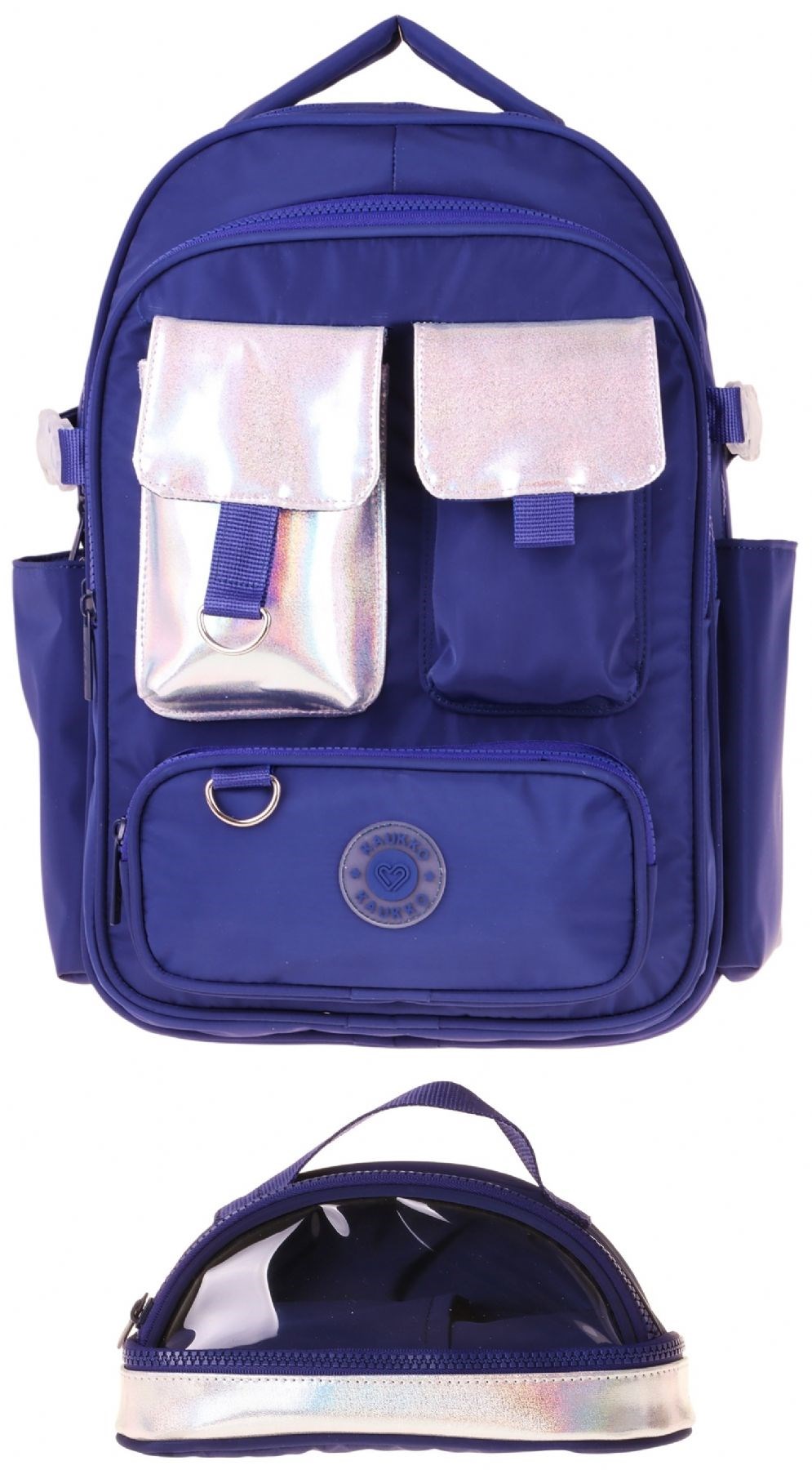Kaukko Navy Blue Silver Kız Çocuk Lacivert - Gümüş Okul Sırt Çantası ve Kalem Çantası Seti - SETKK-K1861C