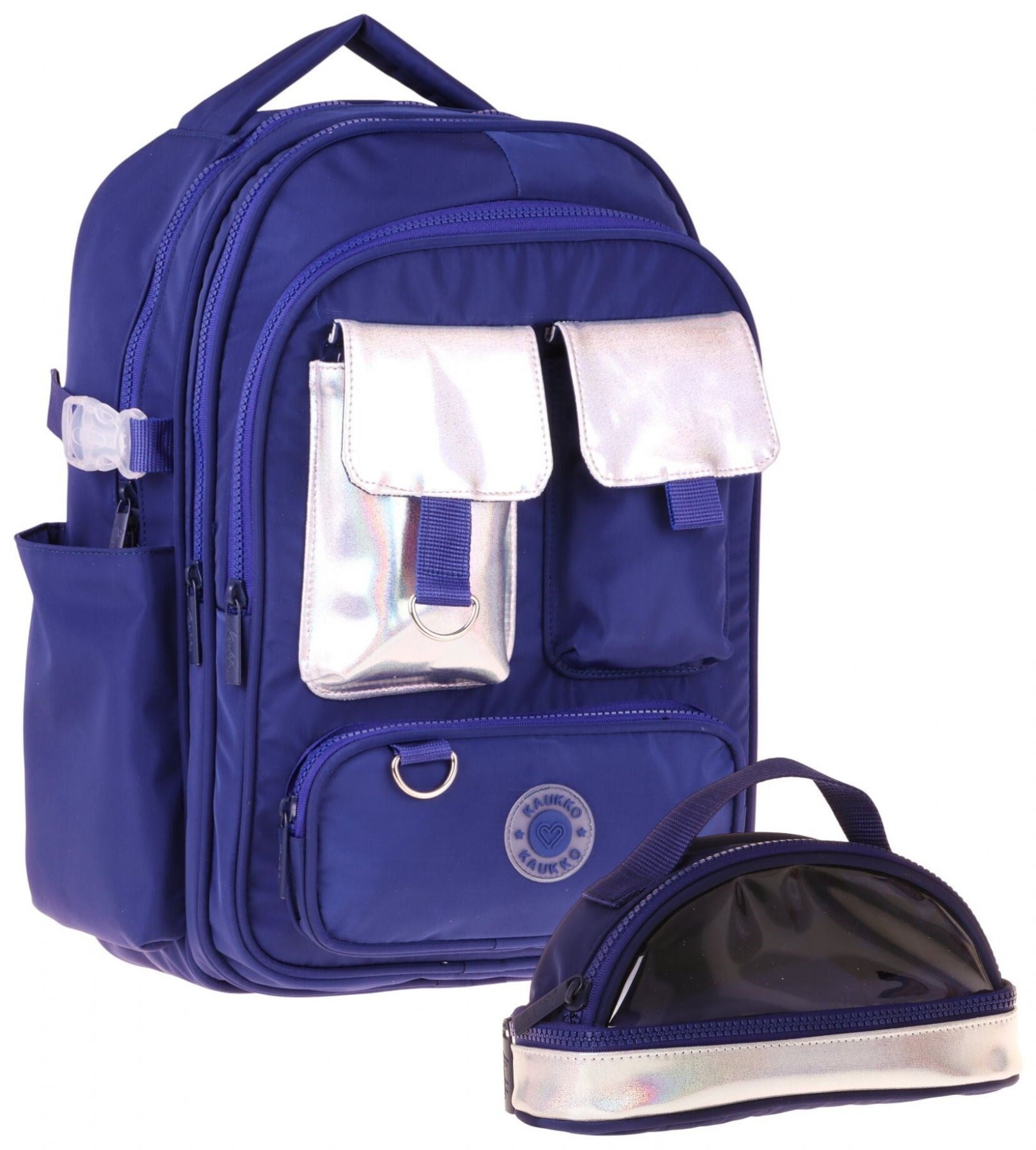 Kaukko Navy Blue Silver Kız Çocuk Lacivert - Gümüş Okul Sırt Çantası ve Kalem Çantası Seti - SETKK-K1861C
