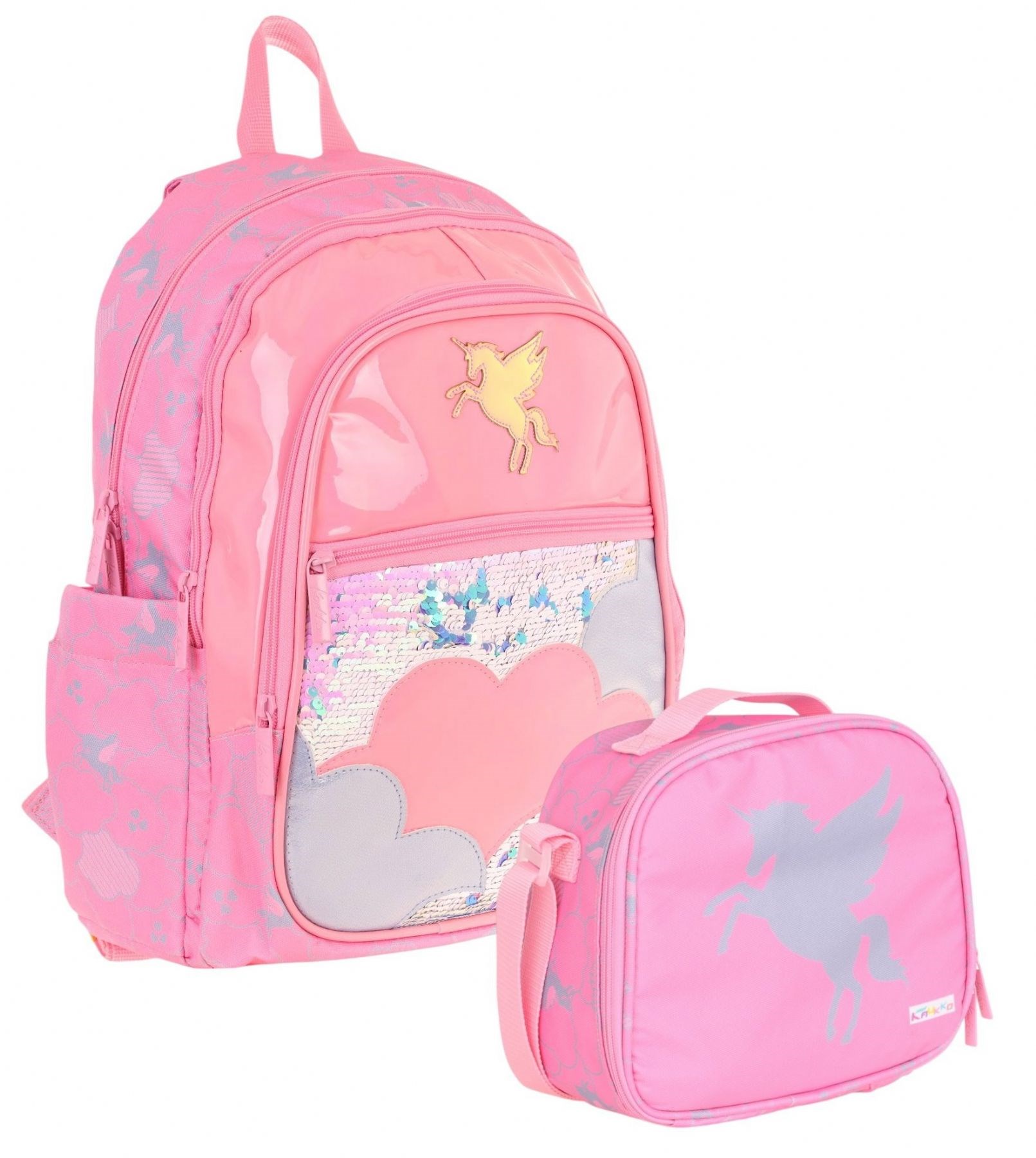 Kaukko Pembe Bulut ve Pegasus Desenli İkili Okul Çanta Seti