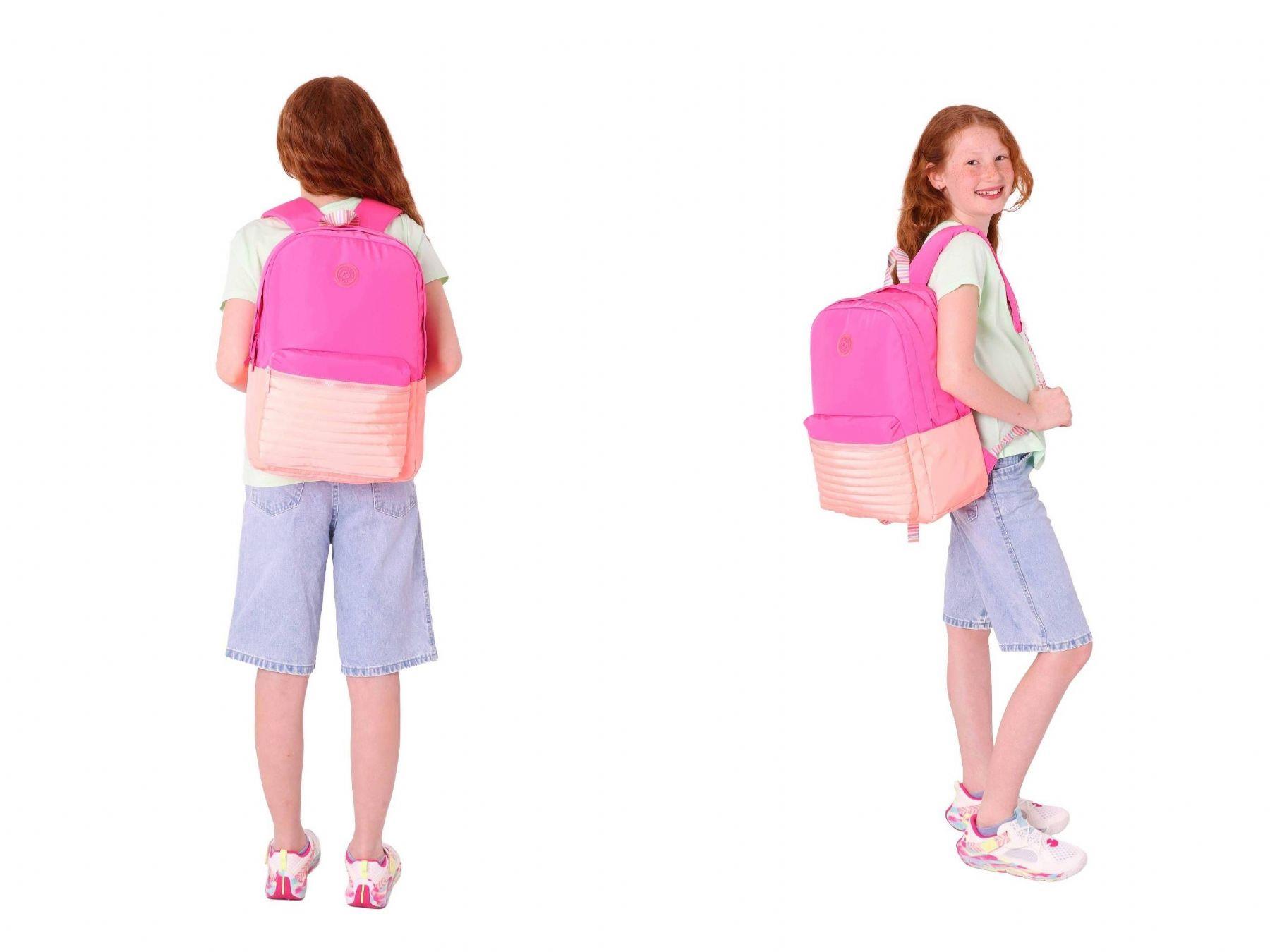 Kaukko Quick Kapitone Detaylı Pembe Turuncu Kız Çocuk Okul Çantası ve Kalemlik Okul Seti