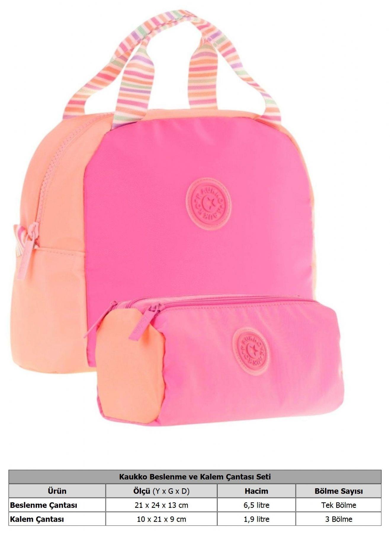 Kaukko Quick Kız Çocuk Beslenme Çantası (K9064) ve Kalemlik (K2700) Seti
