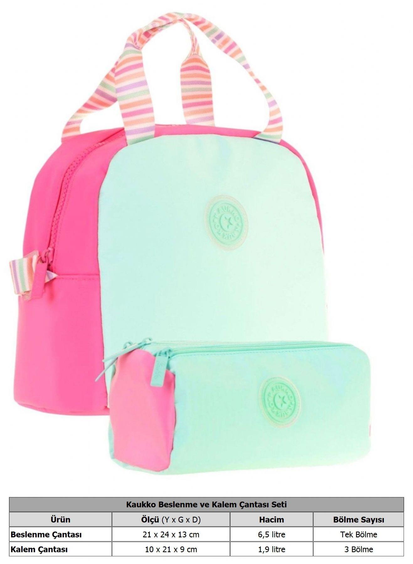 Kaukko Quick Kız Çocuk Beslenme Çantası (K9065) ve Kalemlik (K2701) Seti