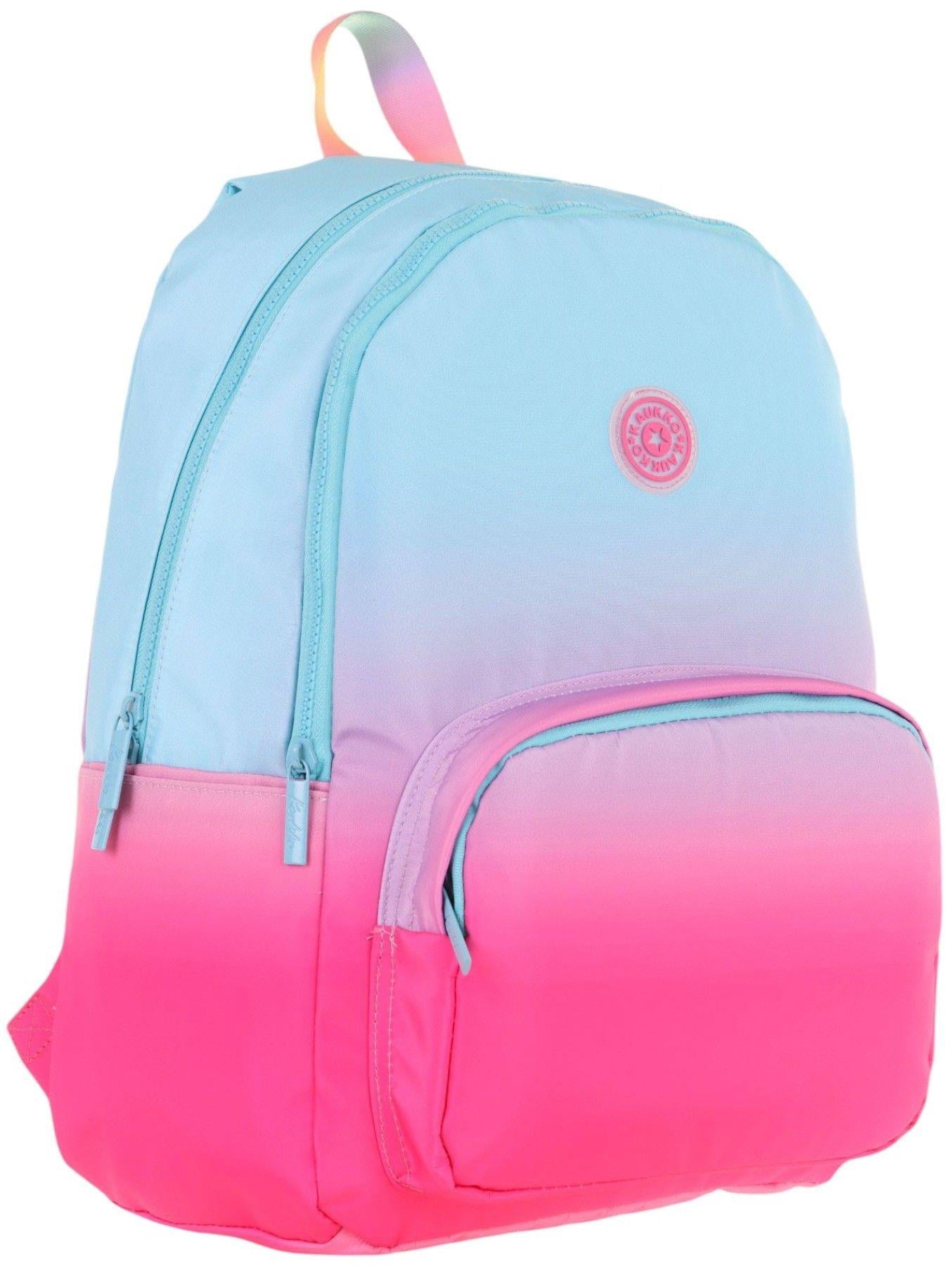 Kaukko Rainbow Kız Çocuk Üç Bölmeli İlkokul ve Ortaokul Çantası - Mavi Pembe Renk Geçişli - K1797