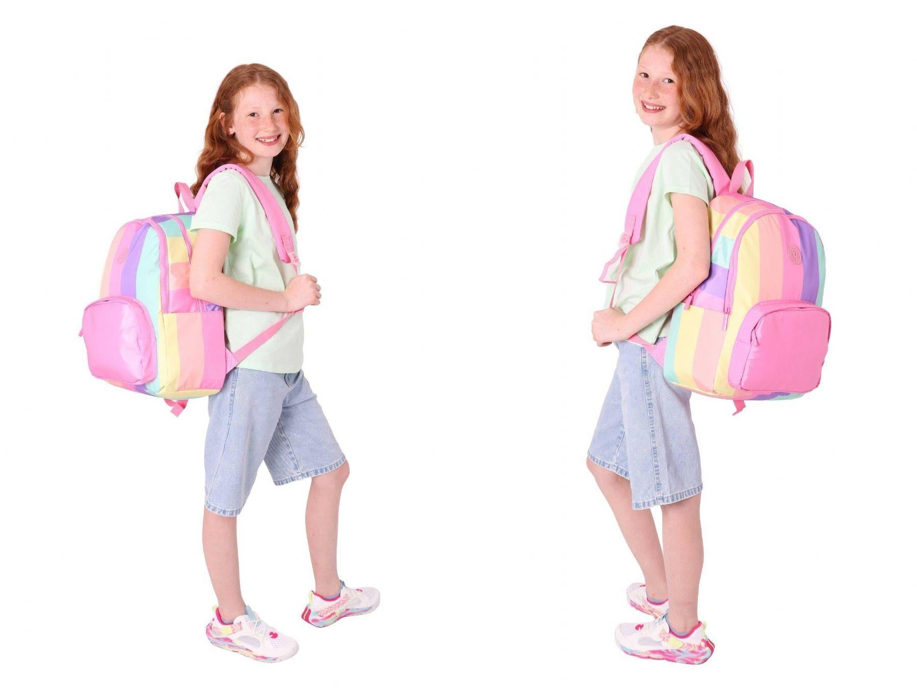 Kaukko Rainbow Pembe Çok Renkli Çizgili Kız Çocuk Üçlü İlkokul ve Ortaokul Çanta Seti