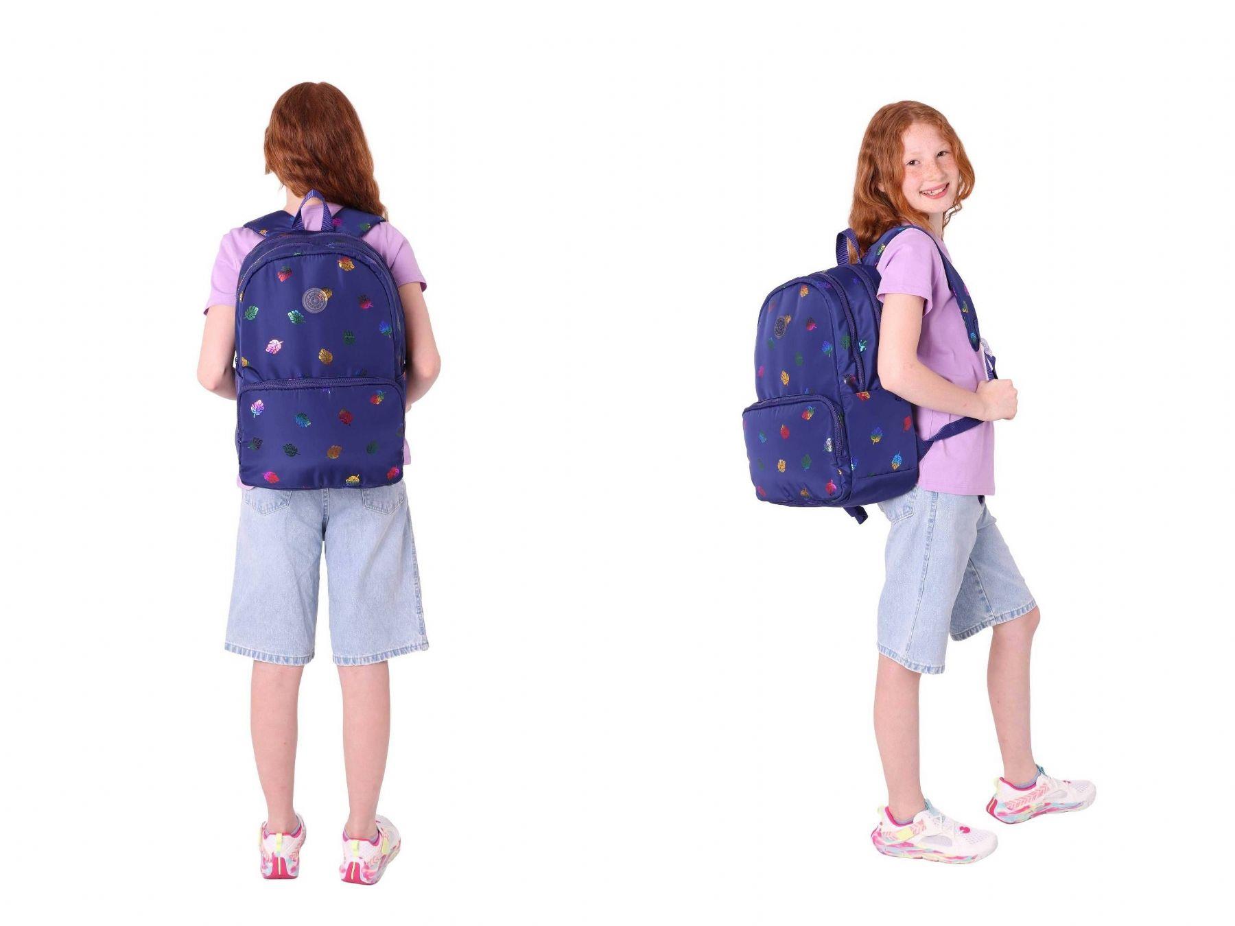 Kaukko Shine Kız Çocuk Yaprak Desenli Lacivert İlkokul, Ortaokul Sırt Çantası ve Kalemlik Seti