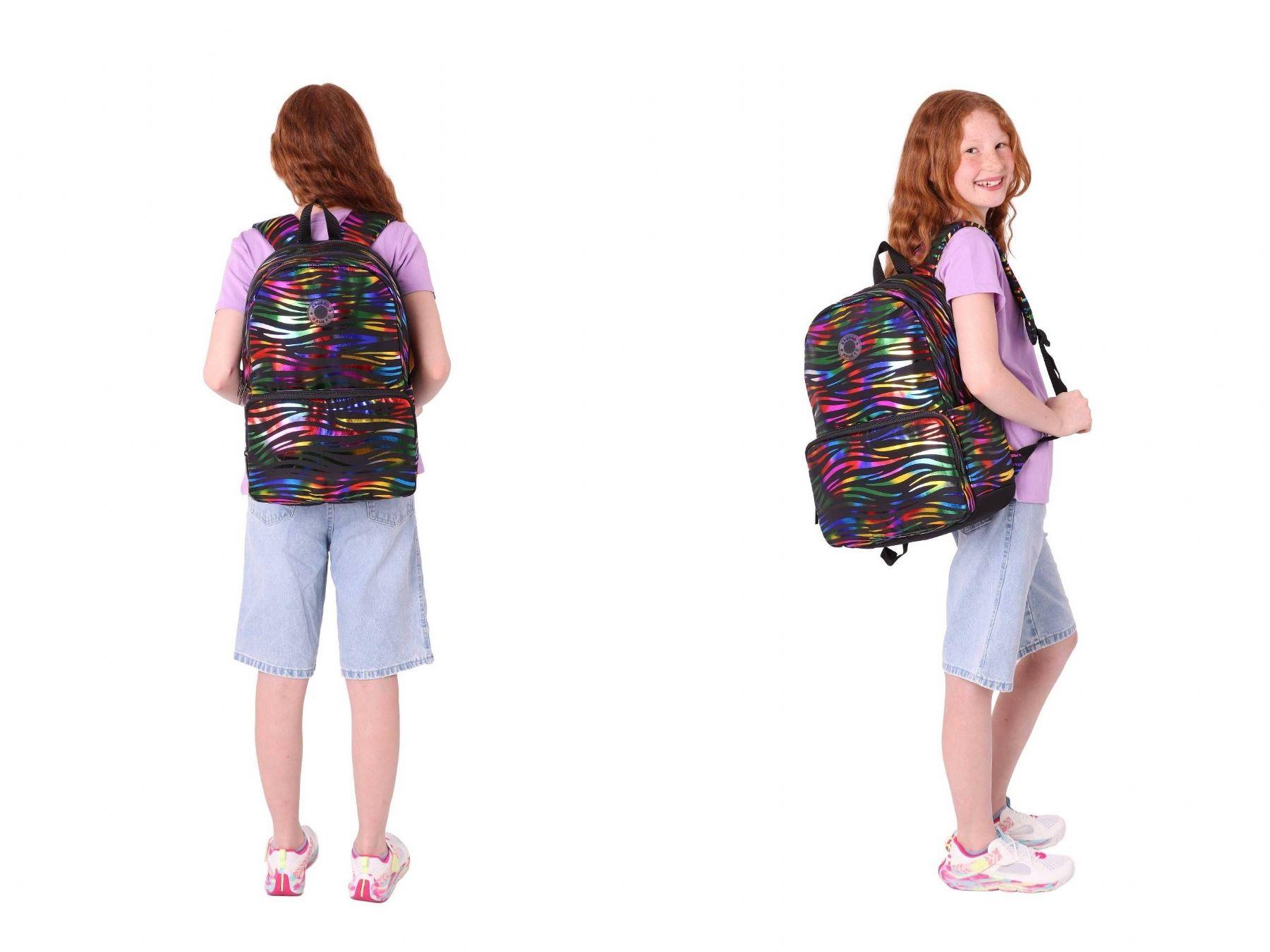 Kaukko Shine Kız Çocuk Zebra Desenli Siyah Çok Renkli İlkokul, Ortaokul Sırt Çantası ve Kalemlik Seti