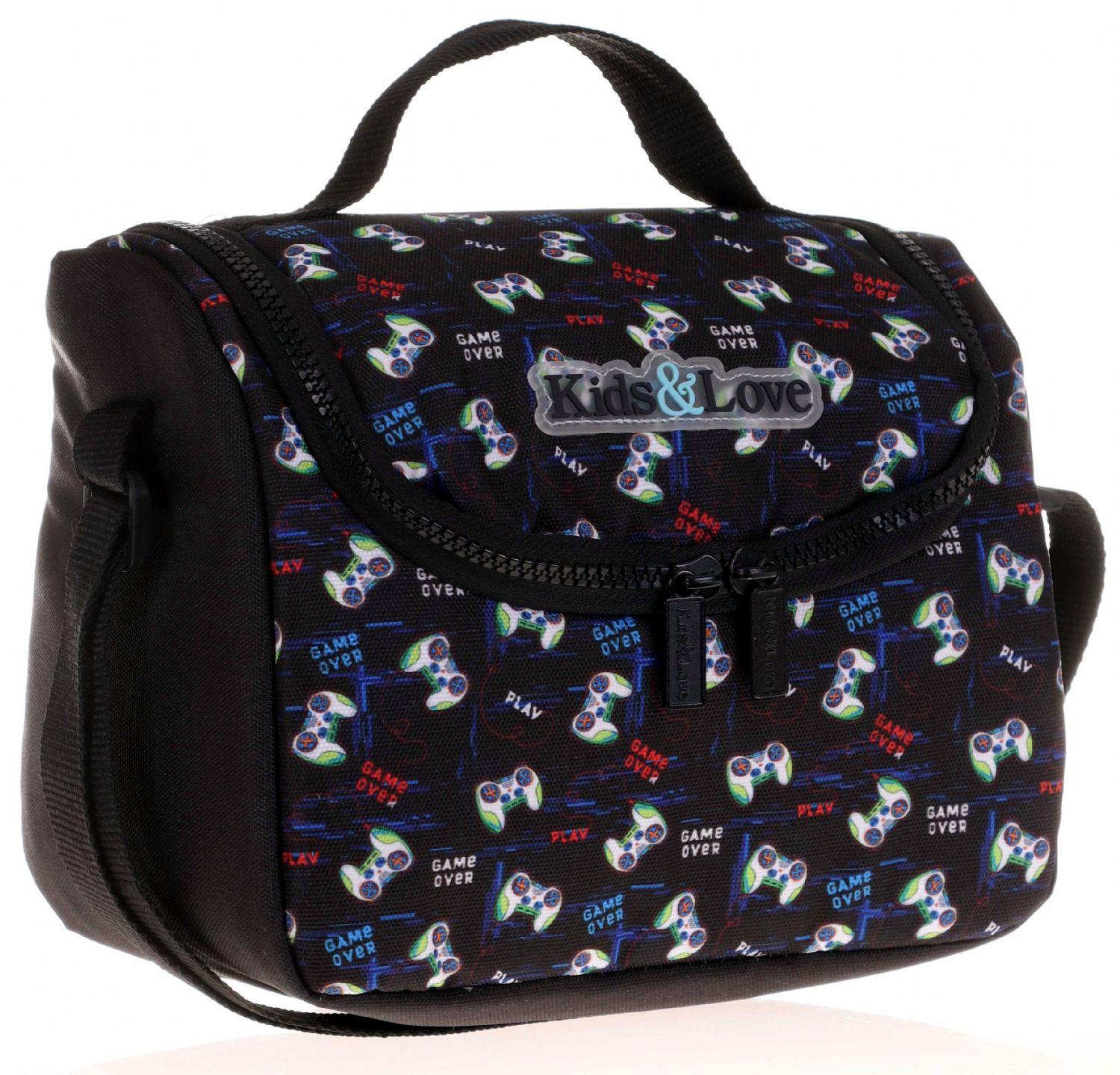 Kaukko Siyah Oyun Konsolu Isı Yalıtımlı Beslenme Çantası ve Kalemlik Seti - Erkek Çocuk