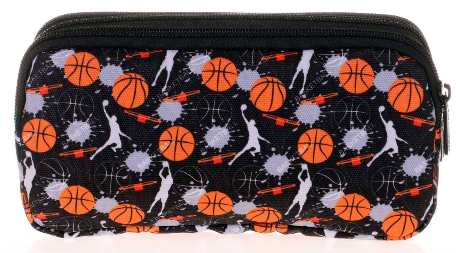 Kids&Love Üç Bölmeli Erkek Çocuk Kalem Çantası - Siyah Turuncu Basketbol Kalemlik