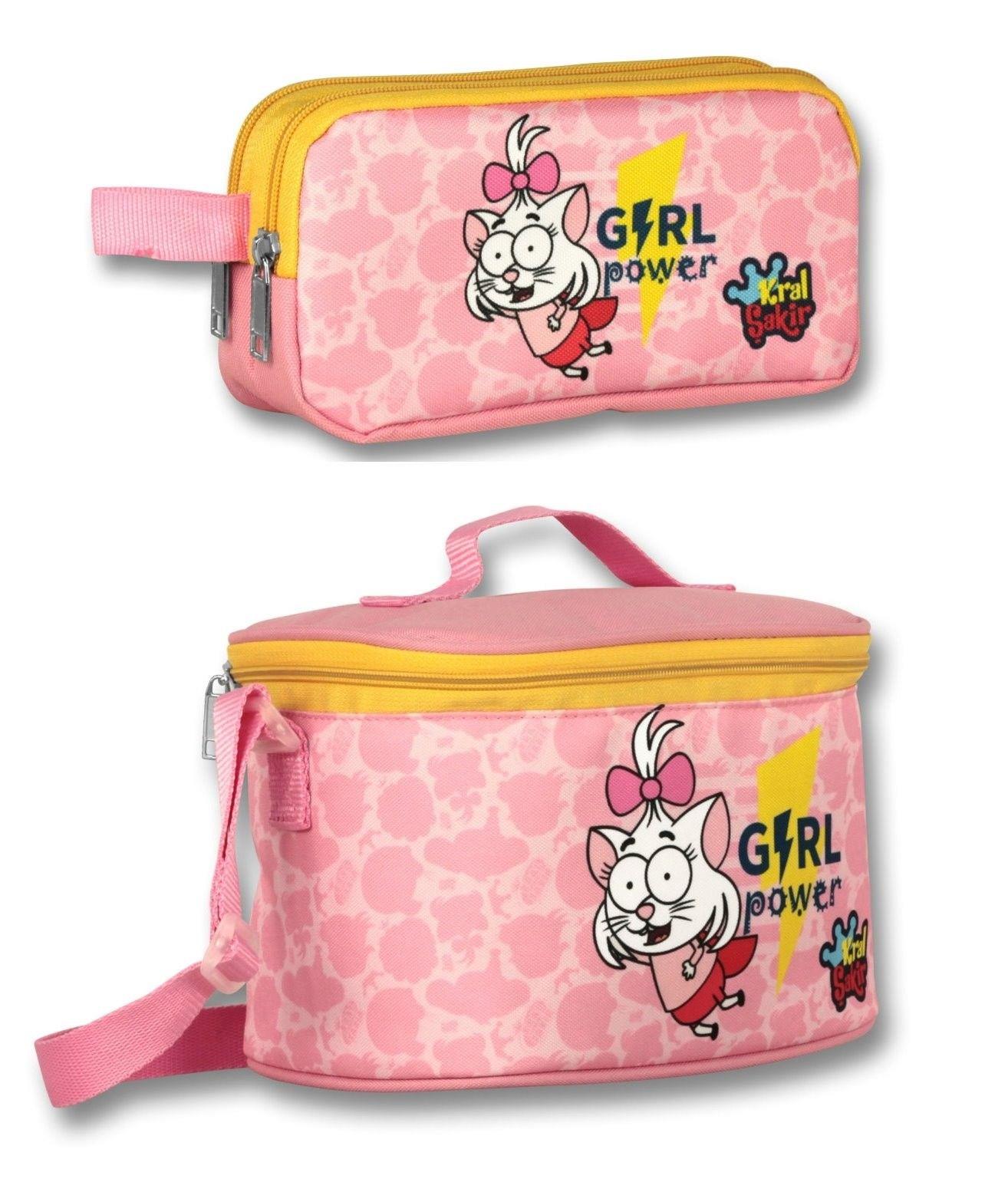 Kral Şakir Girl Power Isı Yalıtımlı Beslenme Çantası Ve Kalemlik Seti - Pembe - Kız Çocuk