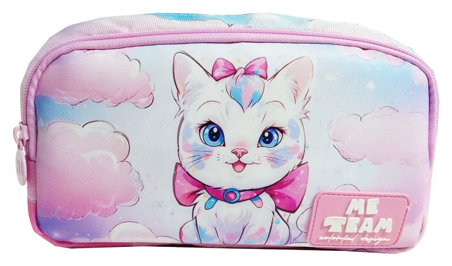 Me Team İki Bölmeli Kedi Baskılı Kalemlik - Kız Çocuk - 25253