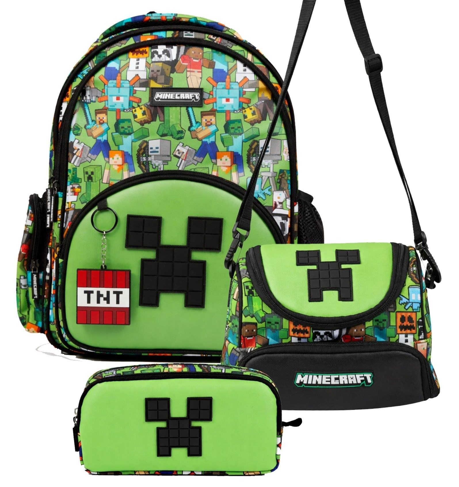 Minecraft Erkek Çocuk Üçlü İlkokul Okul Çanta Seti - Minecraft Yazılı (Yeşil - Siyah) - SETMC26600A