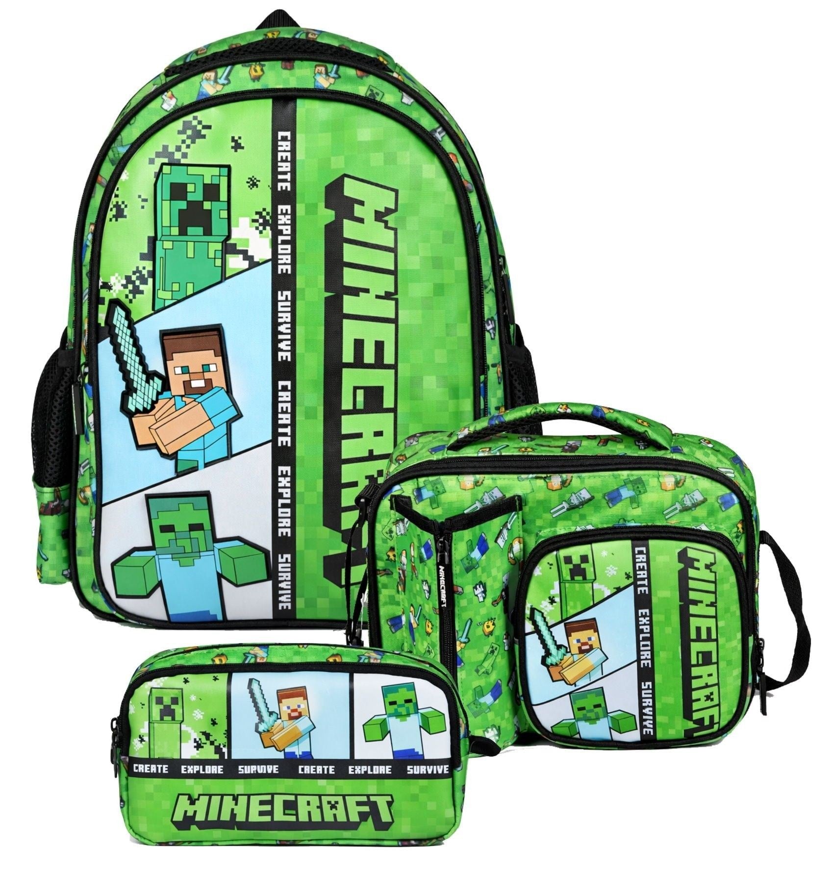 Minecraft Erkek Çocuk Üçlü İlkokul Okul Çanta Seti - Minecraft Baskılı (Yeşil) - SETMC26613A
