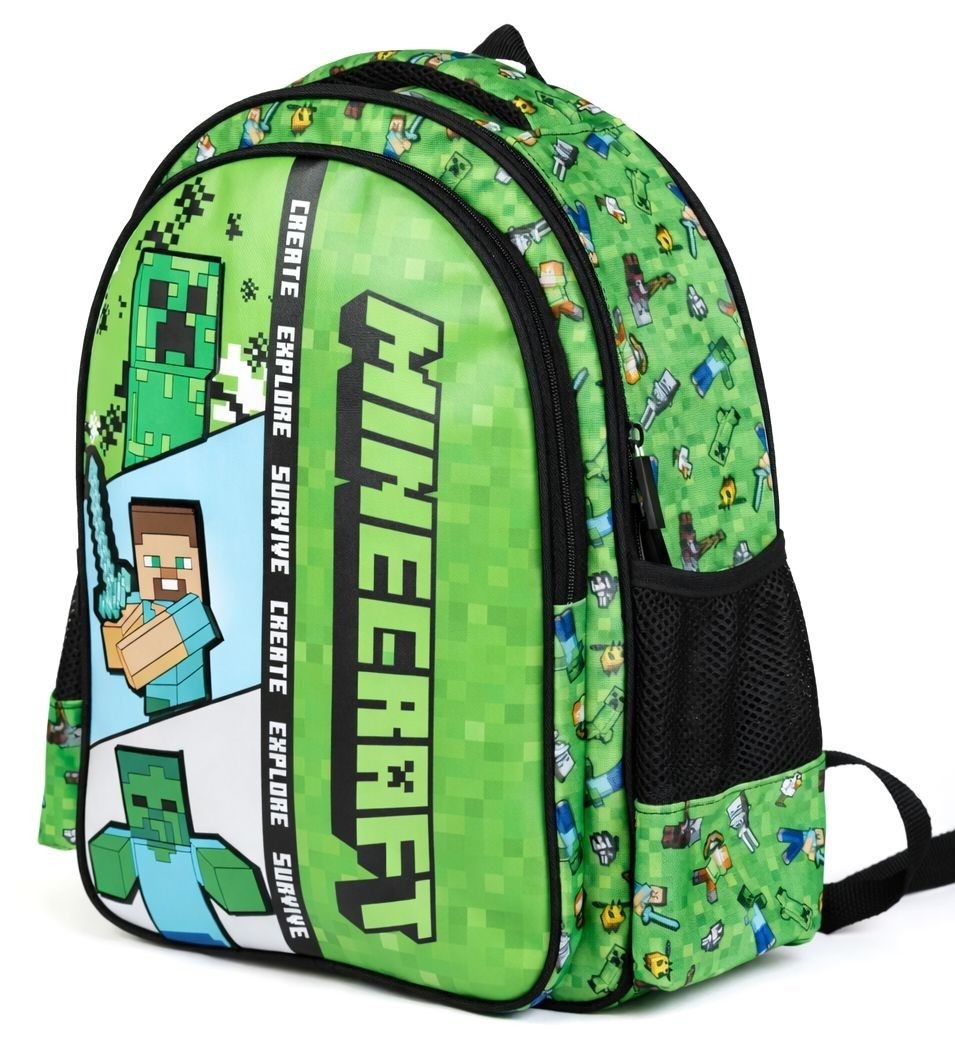Minecraft İki Bölmeli Erkek Çocuk Minecraft Baskılı Yeşil Okul Sırt Çantası - 26613