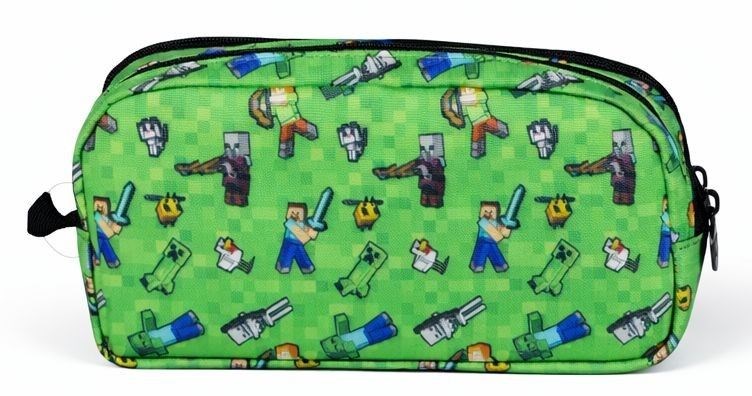Minecraft İki Gözlü Erkek Çocuk Minecraft Baskılı Yeşil Okul Kalem Çantası/Kalemlik - 26616
