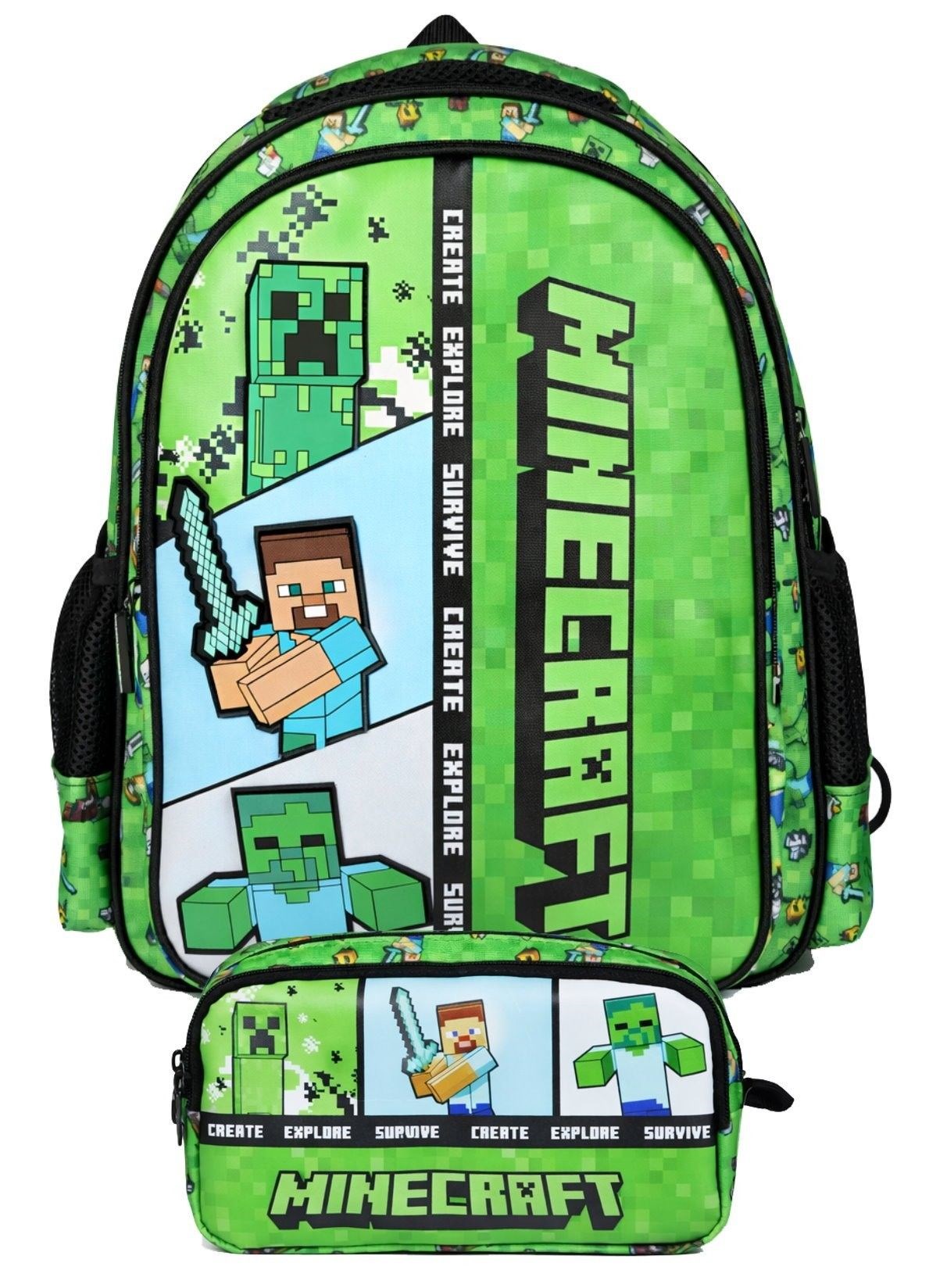 Minecraft İkili Okul Çantası ve Kalemlik Seti Yeşil (Minecraft Baskılı) Erkek Çocuk - SETMC26613C