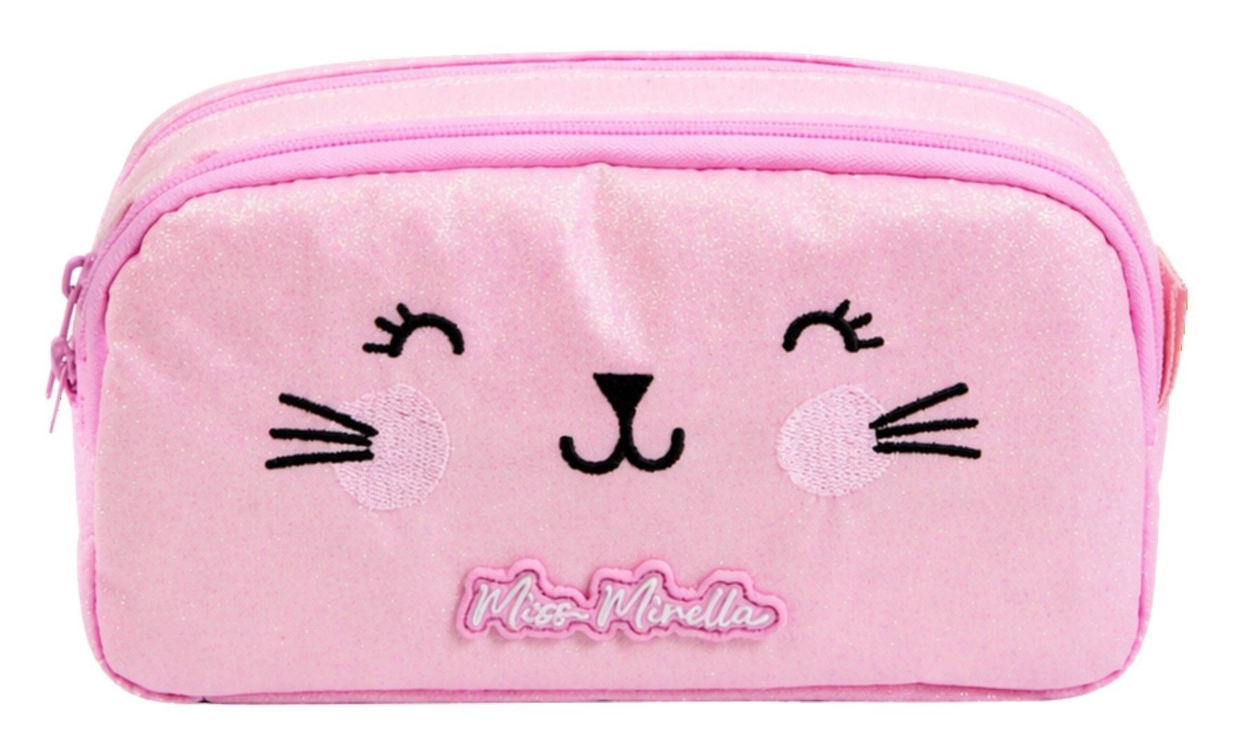 Miss Mirella İki Gözlü Kız Çocuk Kedi Baskılı Pembe Okul Kalem Çantası/Kalemlik - 26059