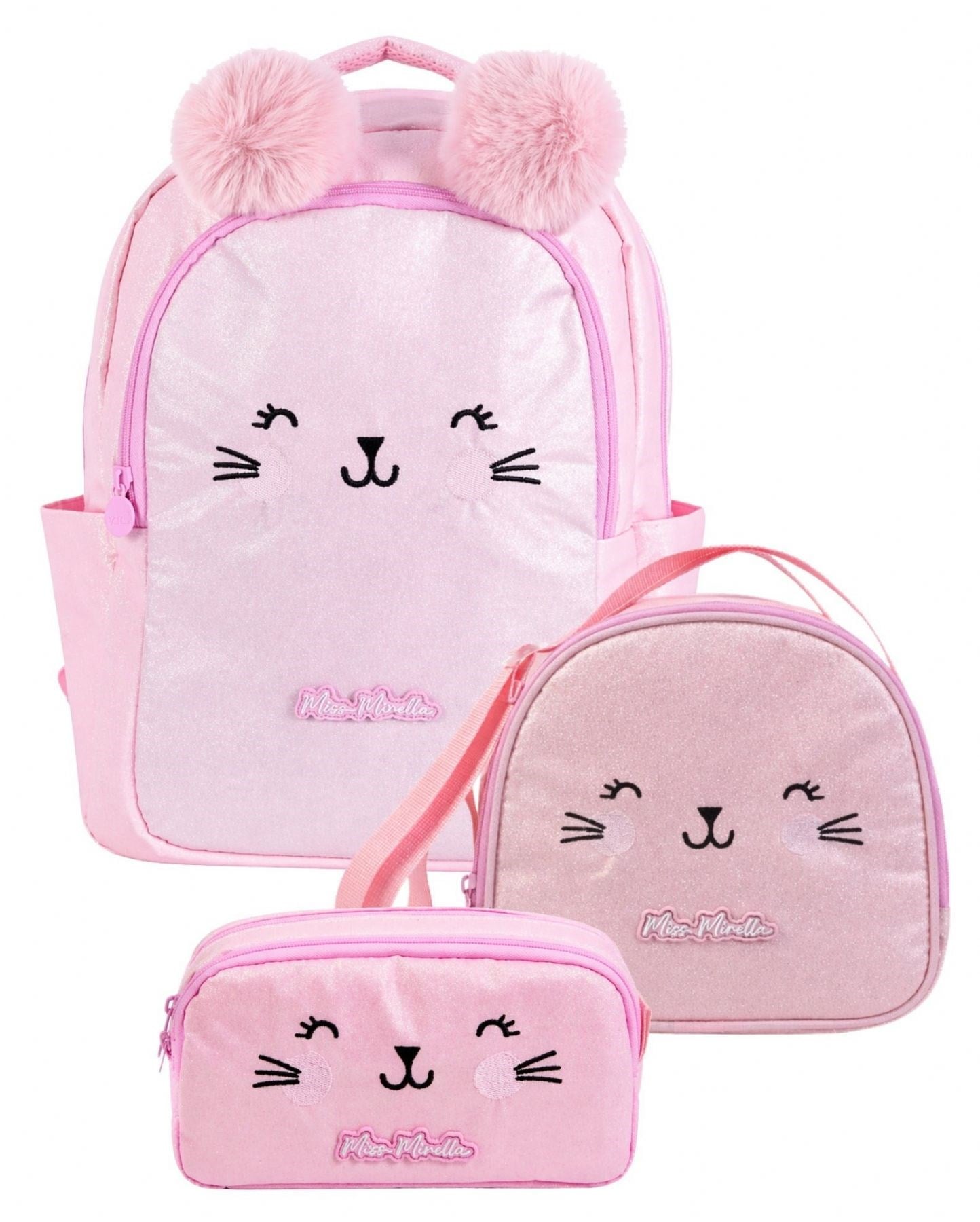 Miss Mirella Kız Çocuk Üçlü İlkokul Okul Çanta Seti - Kedi Baskılı (Pembe) - SETMM26056A