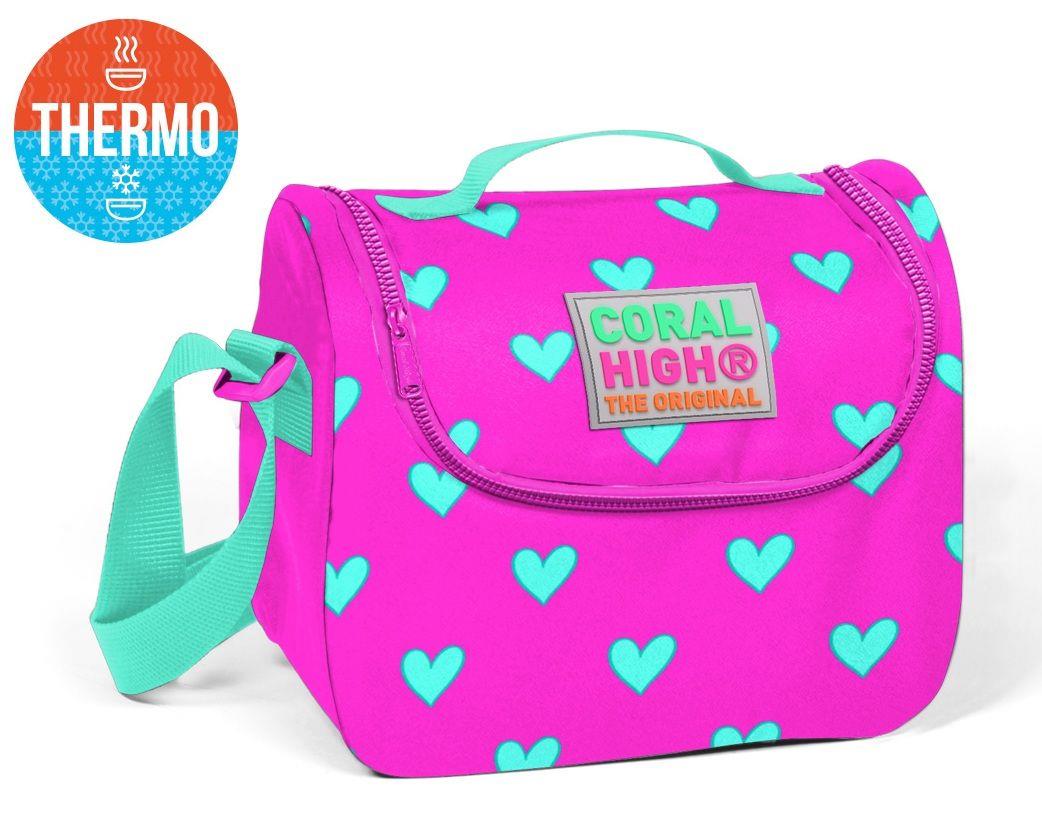 Pembe Kalp Desenli Termoslu Beslenme Çantası