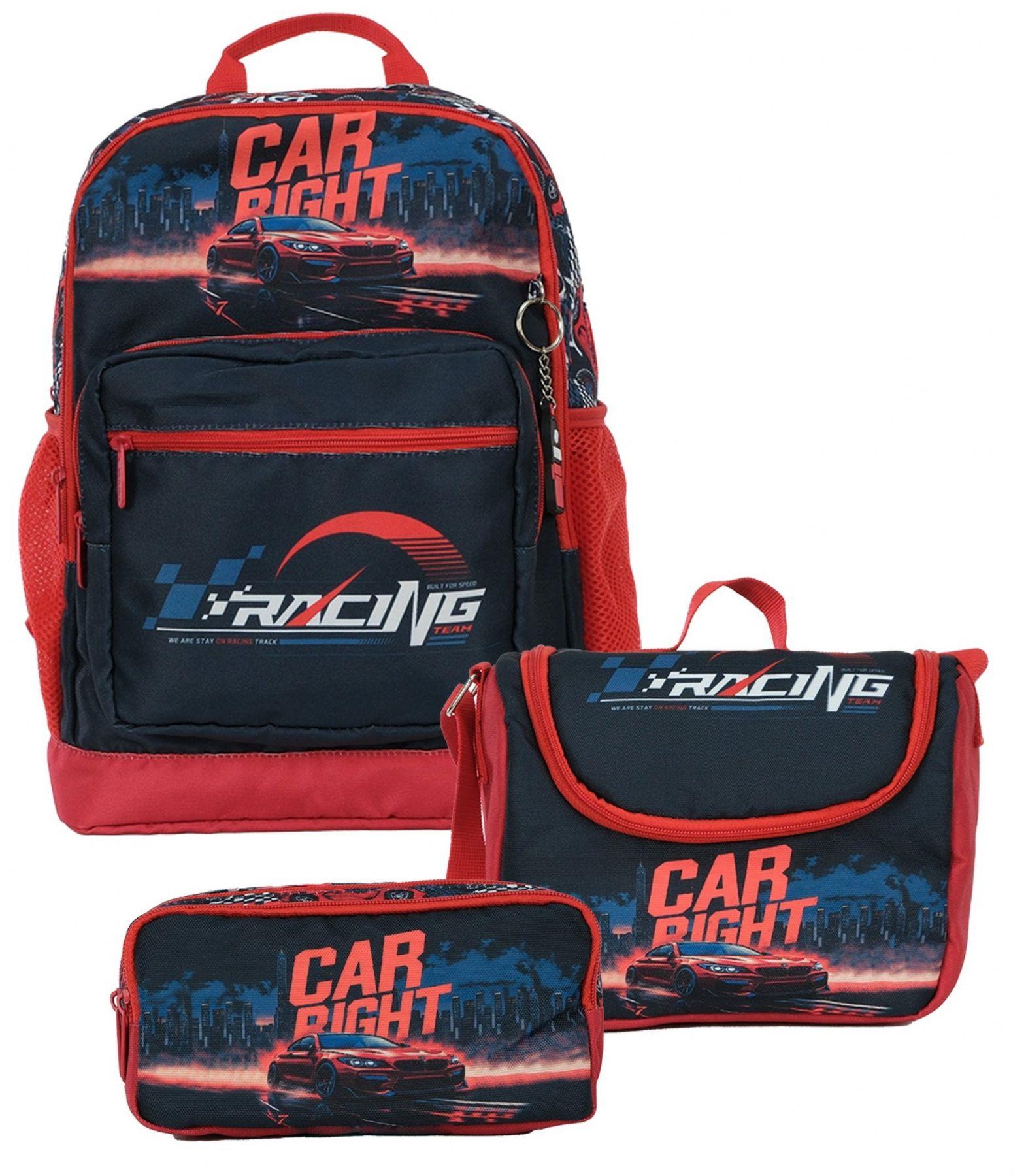 Pippa Erkek Çocuk Üç Gözlü Kırmızı/Siyah İlkokul Üçlü Okul Çanta Seti - Yarış Arabası - PPSET5395