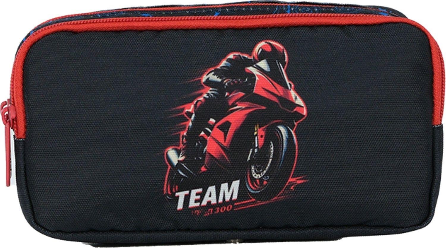 Pippa Erkek Çocuk Üç Gözlü Siyah/Kırmızı İlkokul Üçlü Okul Çanta Seti - Motosiklet - PPSET5300