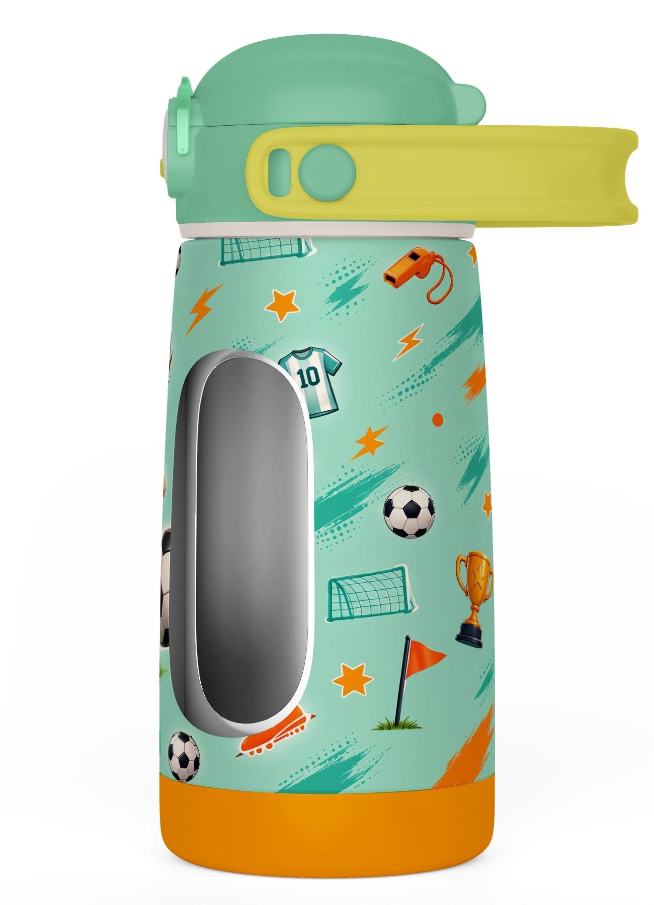 Puccon 420 ml Açık Yeşil Futbol Desenli Erkek Çocuk Okul Matarası Paslanmaz Çelik Termos - 60021