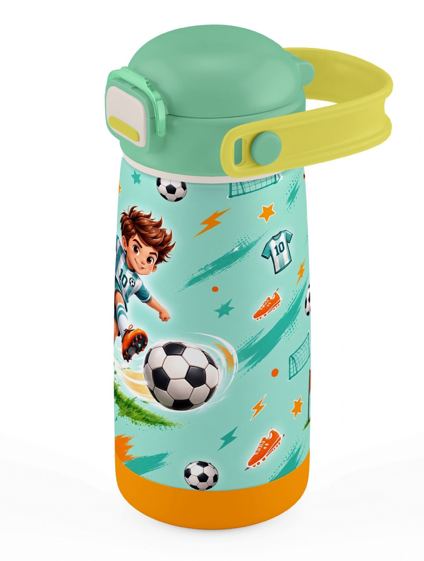 Puccon 420 ml Açık Yeşil Futbol Desenli Erkek Çocuk Okul Matarası Paslanmaz Çelik Termos - 60021