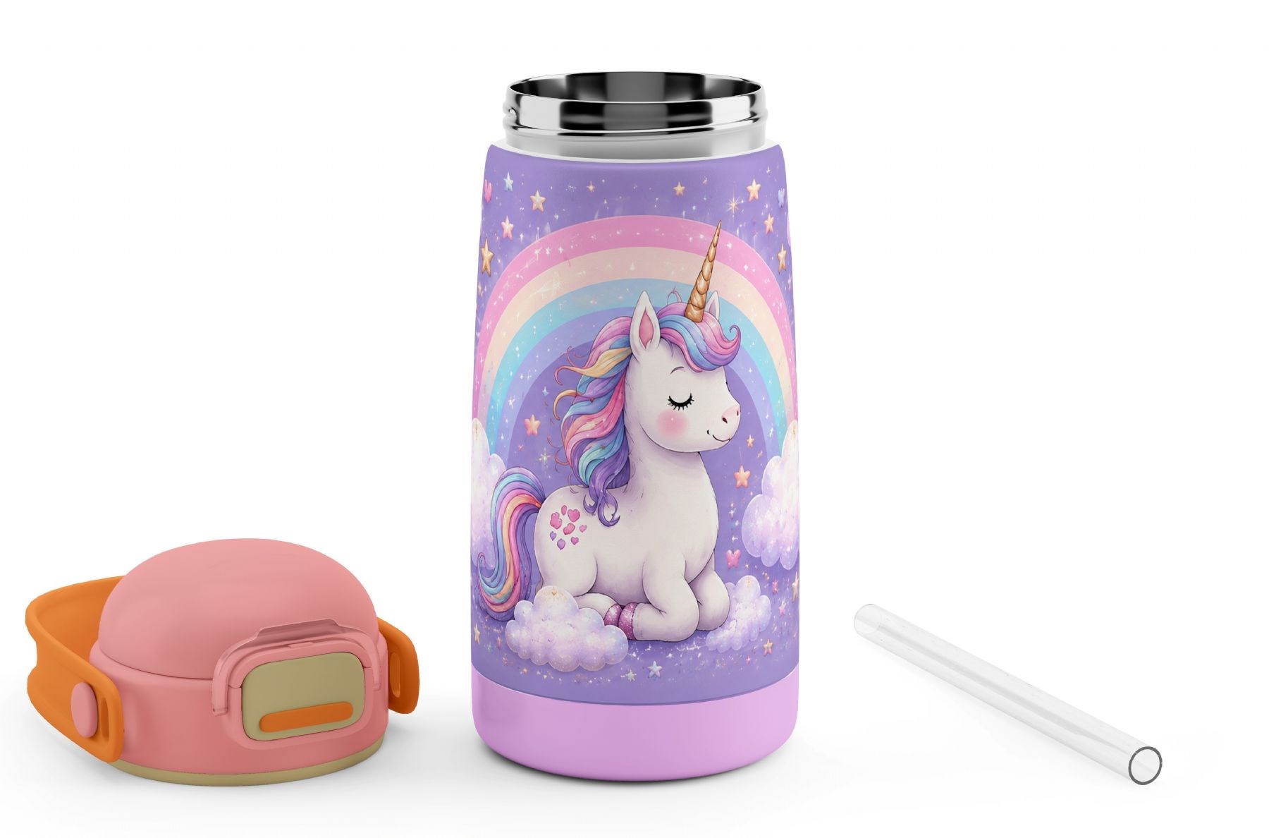 Puccon 420 ml Kız Çocuk Unicorn Desenli Paslanmaz Çelik Termos Matara Suluk - 60011