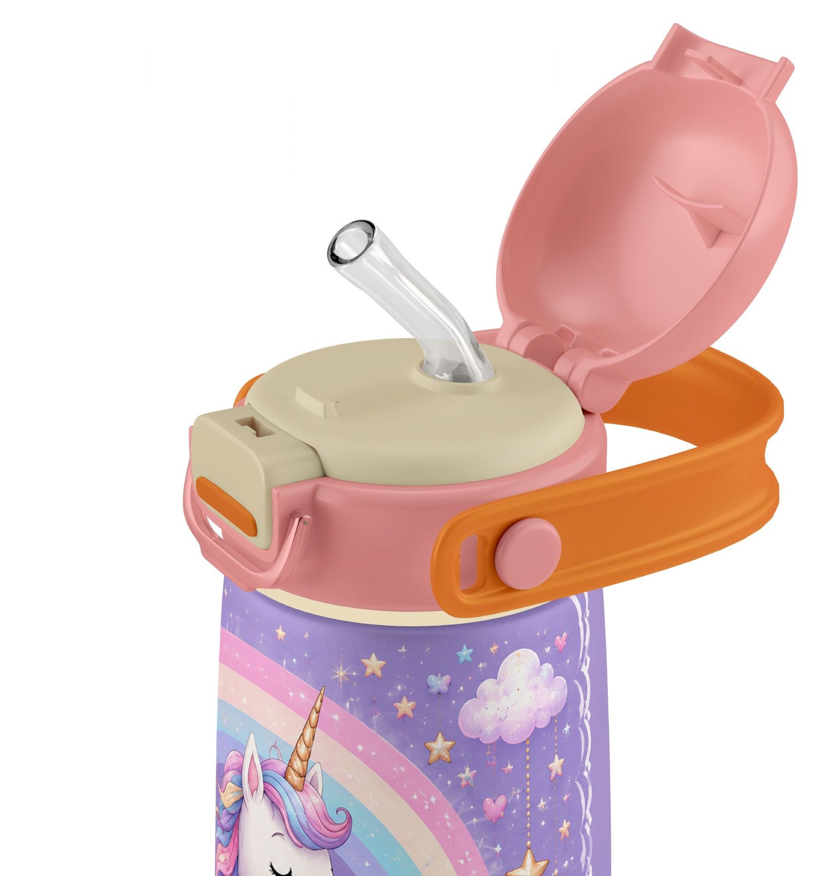 Puccon 420 ml Kız Çocuk Unicorn Desenli Paslanmaz Çelik Termos Matara Suluk - 60011
