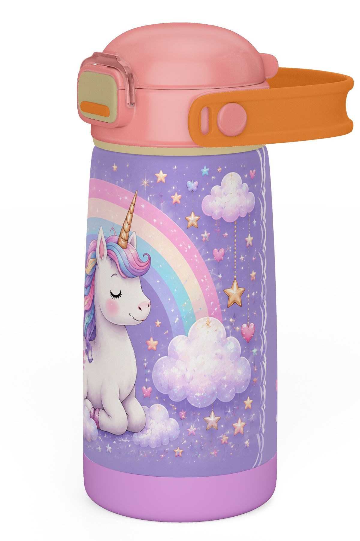Puccon 420 ml Kız Çocuk Unicorn Desenli Paslanmaz Çelik Termos Matara Suluk - 60011