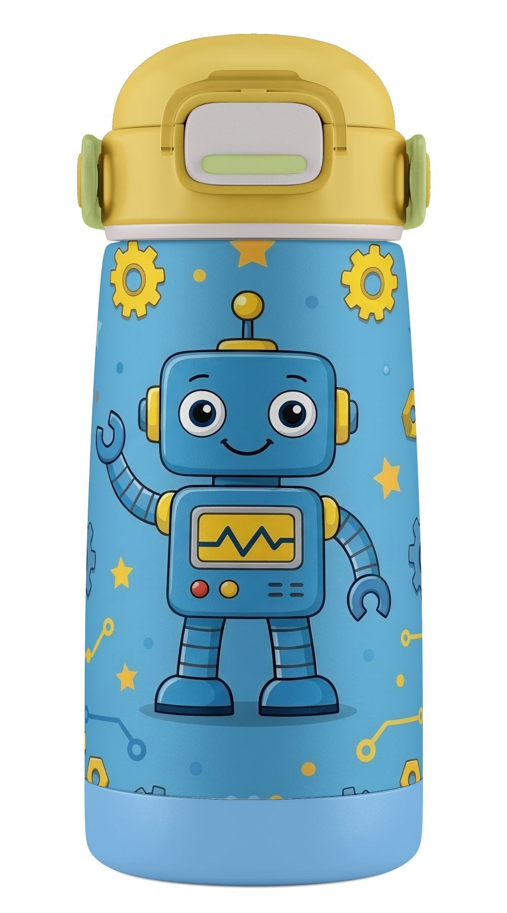 Puccon 420 ml Mavi Robot Desenli Erkek Çocuk Paslanmaz Çelik Matara Suluk - 60009