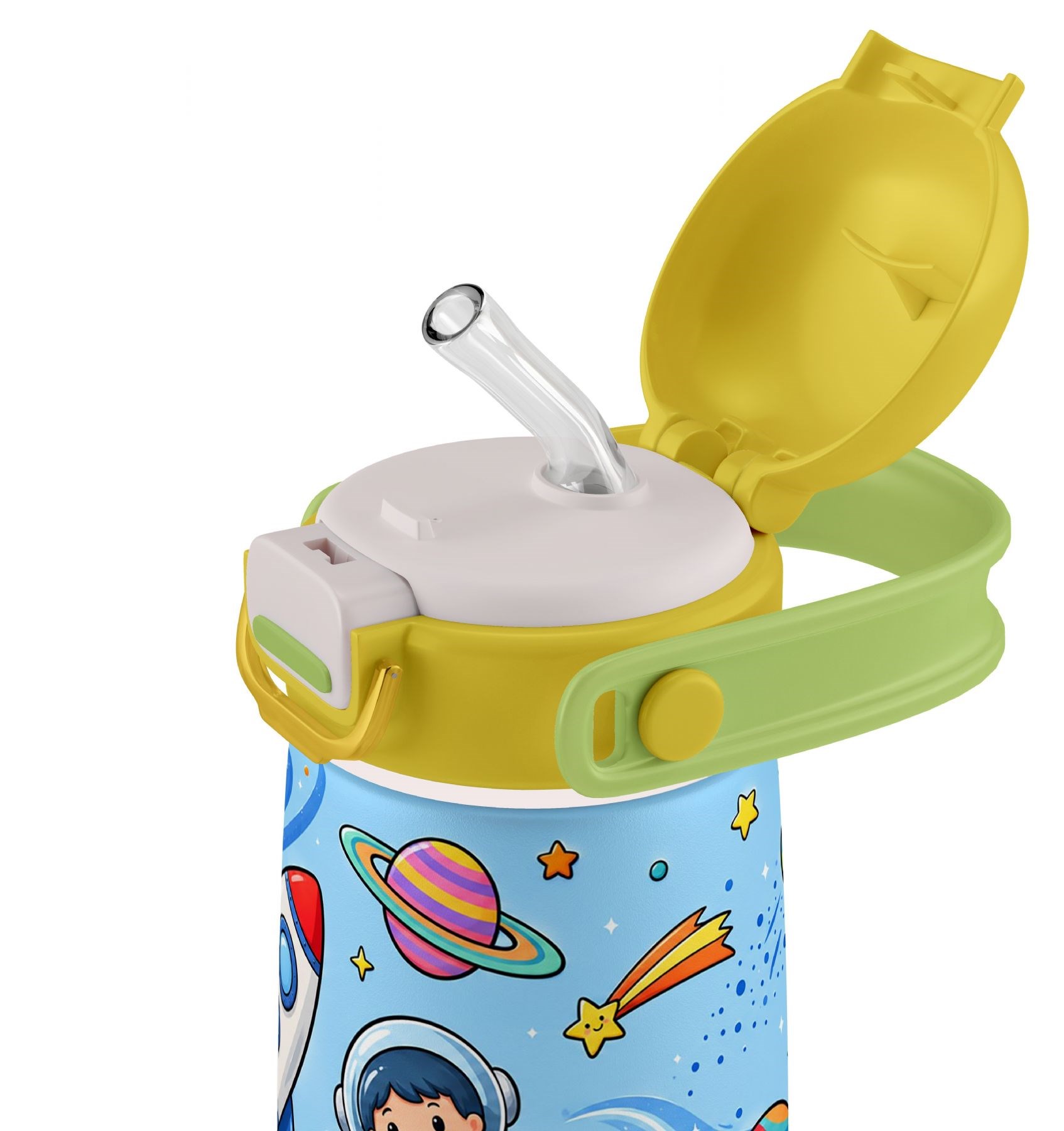 Puccon 420 ml Mavi-Sarı Erkek Çocuk Paslanmaz Çelik Matara 60010 - Uzay ve Astronot Baskılı