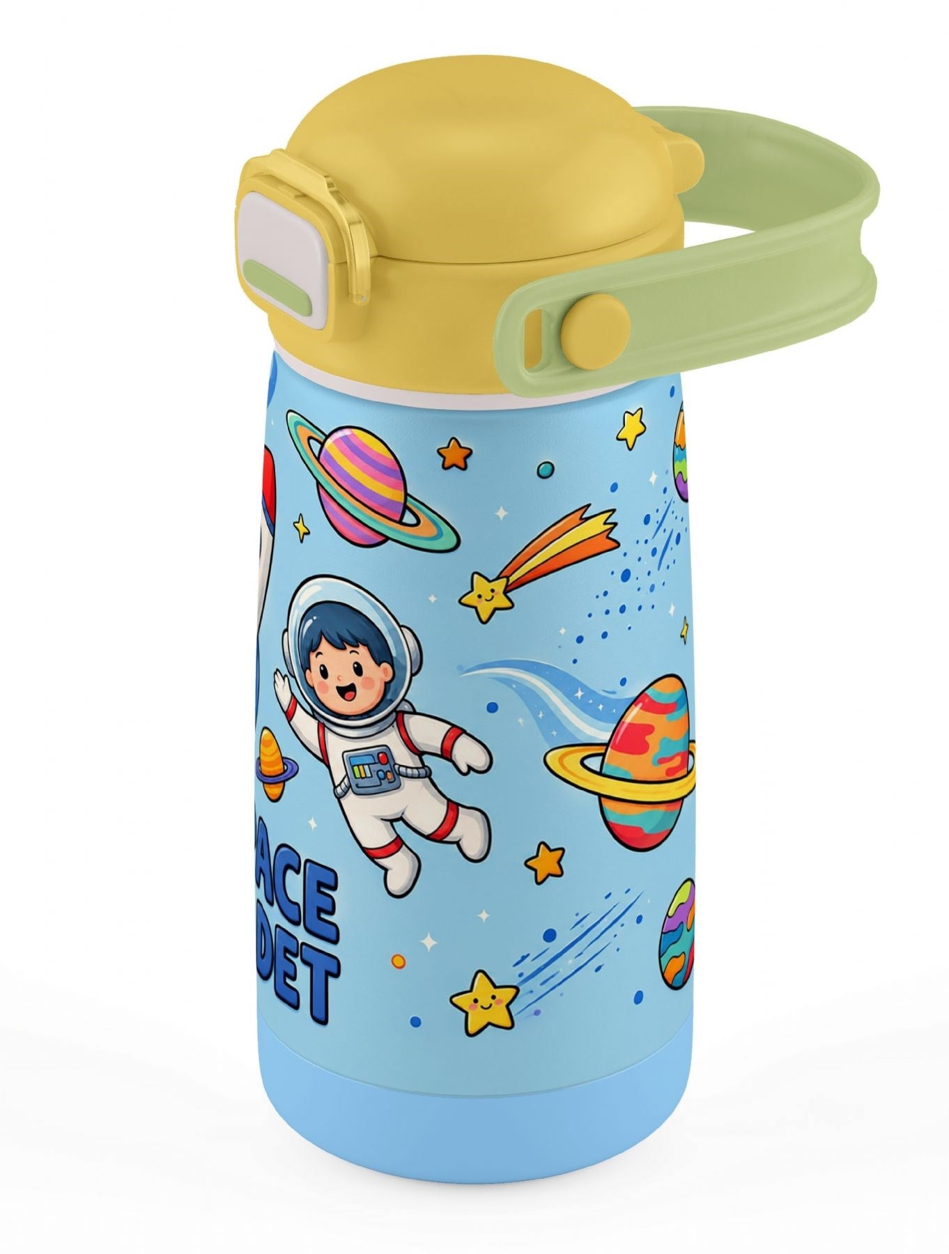 Puccon 420 ml Mavi-Sarı Erkek Çocuk Paslanmaz Çelik Matara 60010 - Uzay ve Astronot Baskılı