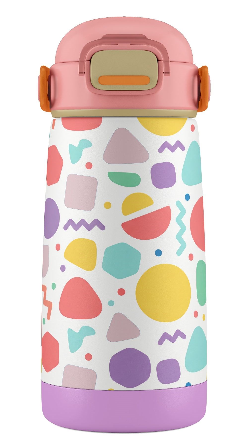 Puccon 420 ml Pembe Lila Geometrik Şekiller Kız Çocuk Çelik Matara Suluk - 60003