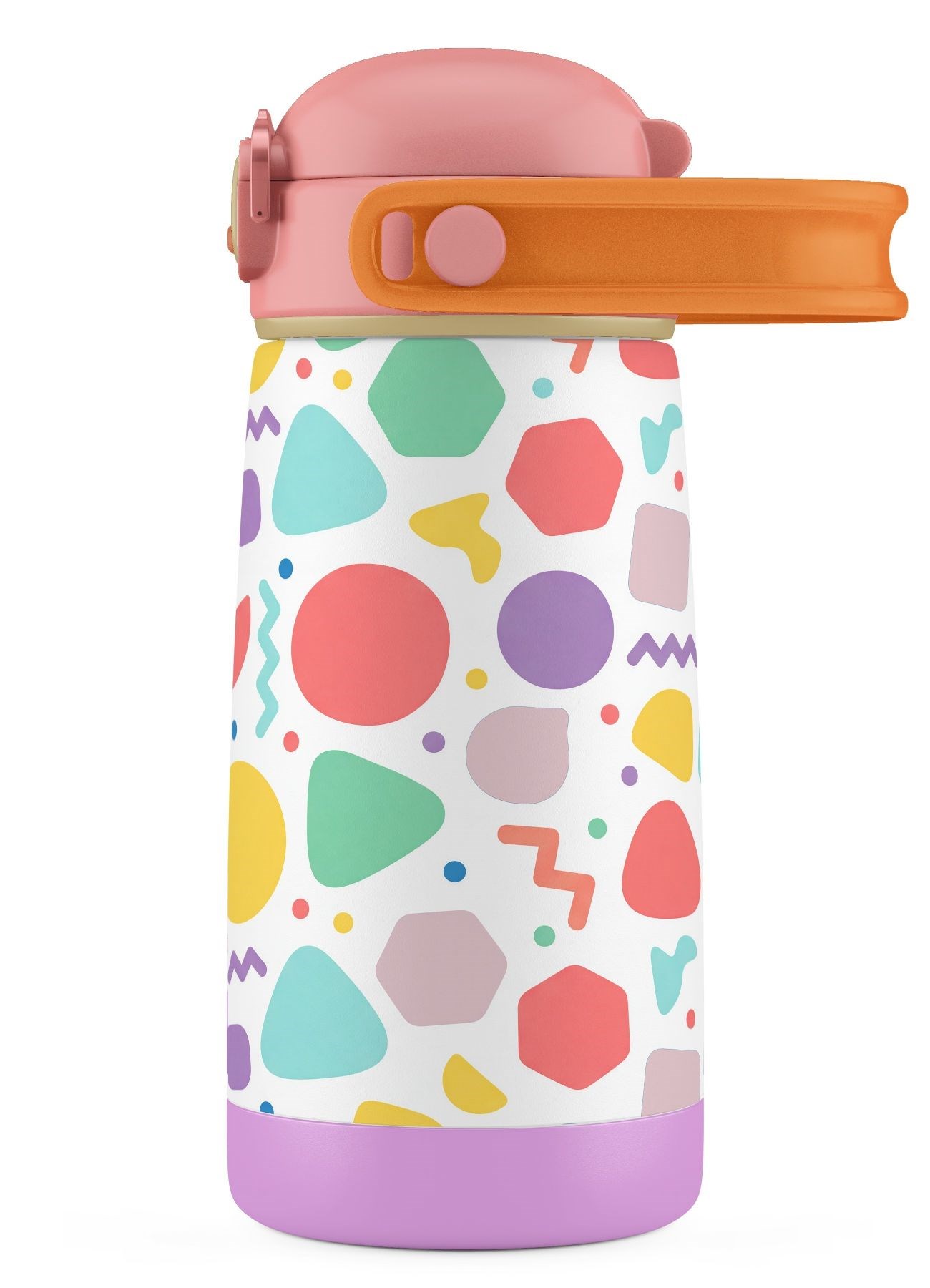 Puccon 420 ml Pembe Lila Geometrik Şekiller Kız Çocuk Çelik Matara Suluk - 60003