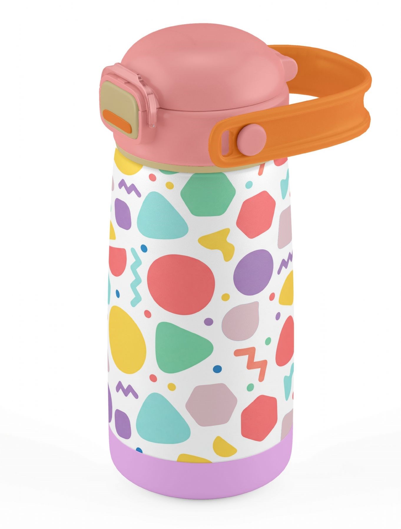 Puccon 420 ml Pembe Lila Geometrik Şekiller Kız Çocuk Çelik Matara Suluk - 60003