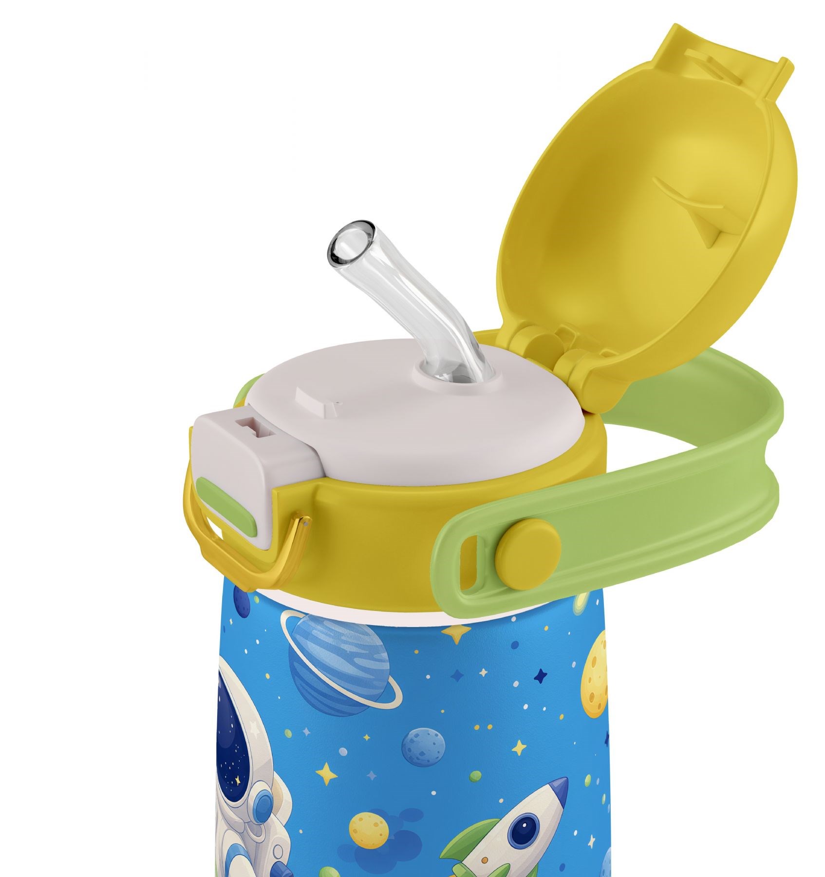 Puccon 420 ml Sarı Mavi Astronot Baskılı Çelik Matara - Erkek Çocuk - 60008