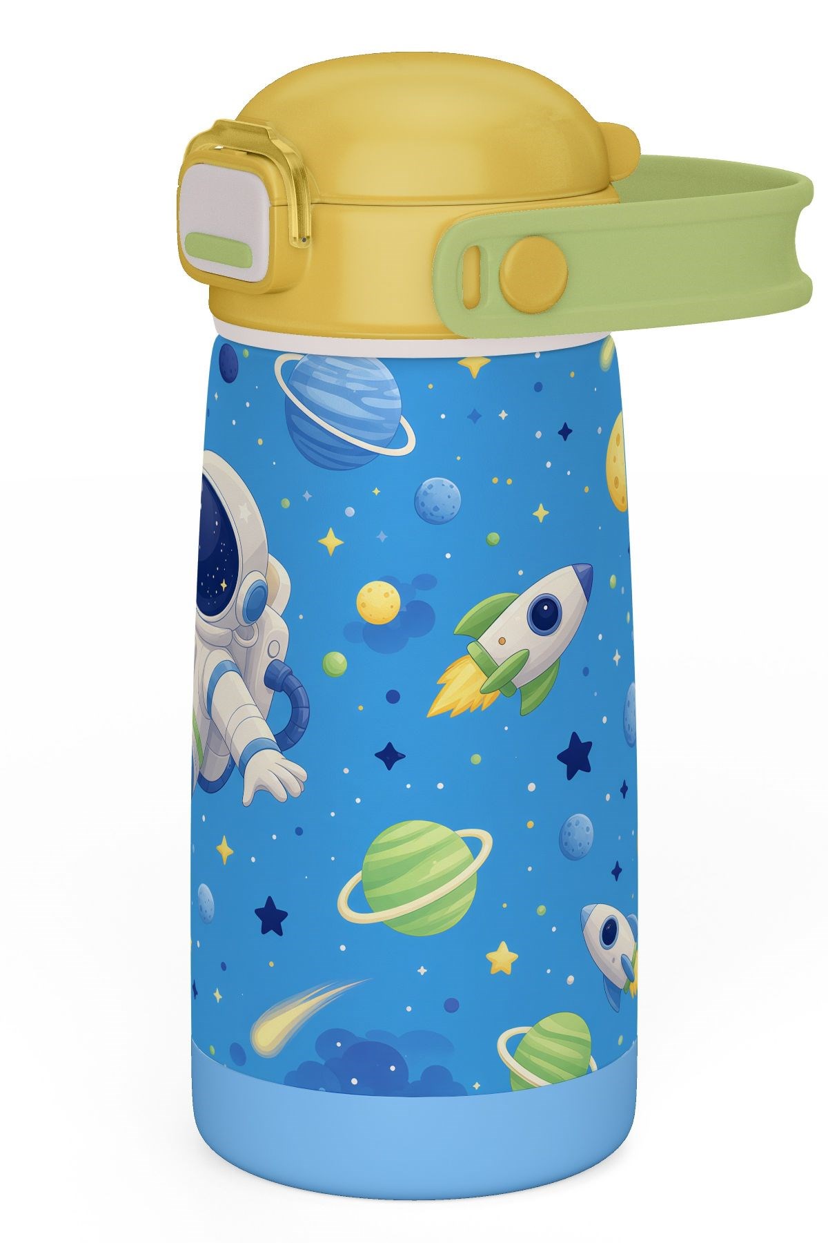 Puccon 420 ml Sarı Mavi Astronot Baskılı Çelik Matara - Erkek Çocuk - 60008