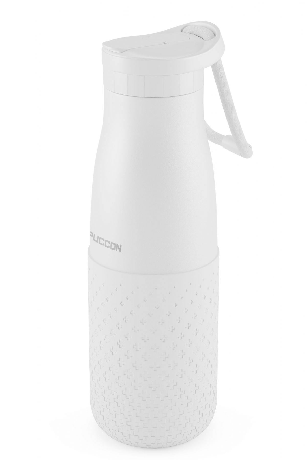Puccon 500 ml Pipetli Beyaz Çelik Matara/Termos - Silikon Gövdeli (Plus) - 50008