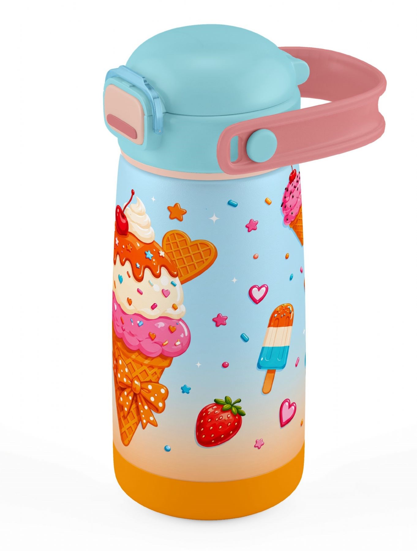 Puccon Kız Çocuk Renkli Dondurma Desenli 420 ml Çelik Matara Suluk Termos  - 60024