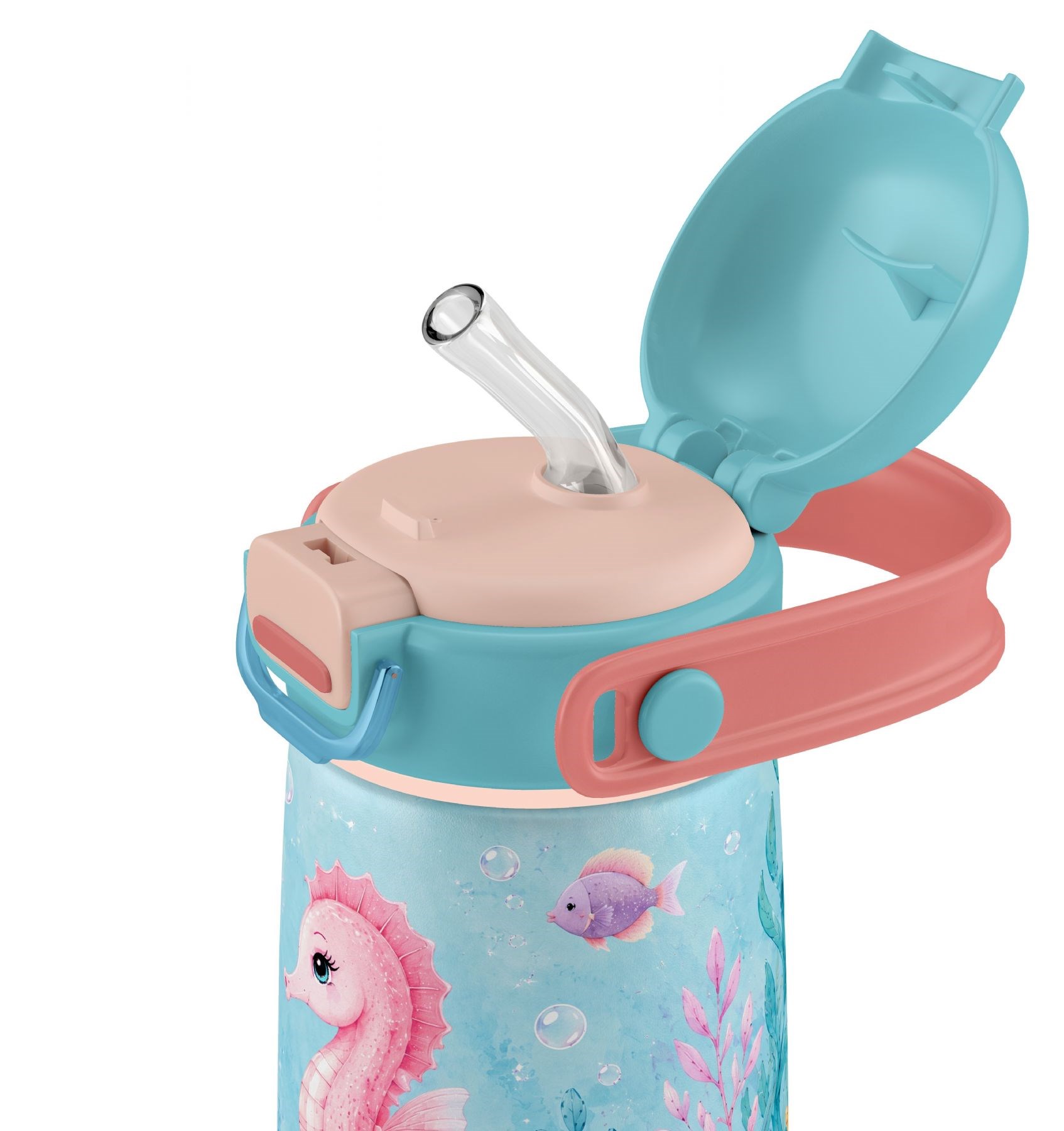 Puccon Mor Turkuaz Denizatı Baskılı Kız Çocuk 420 ml Çelik Matara/Suluk/Termos - 60025