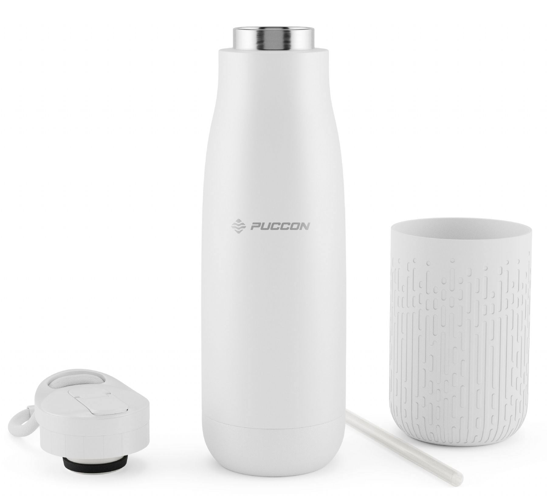 Puccon Pipetli 500 ml Beyaz Paslanmaz Çelik Matara/Suluk - Silikon Gövde (Yağmur) - 50013